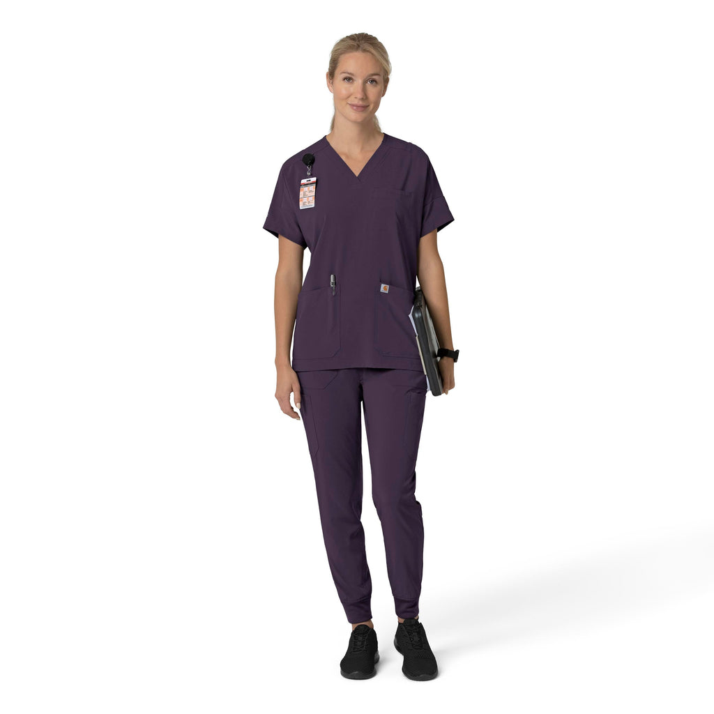 Force Cross-Flex C13110 Oversized V-Neck Scrub Top Black Plum