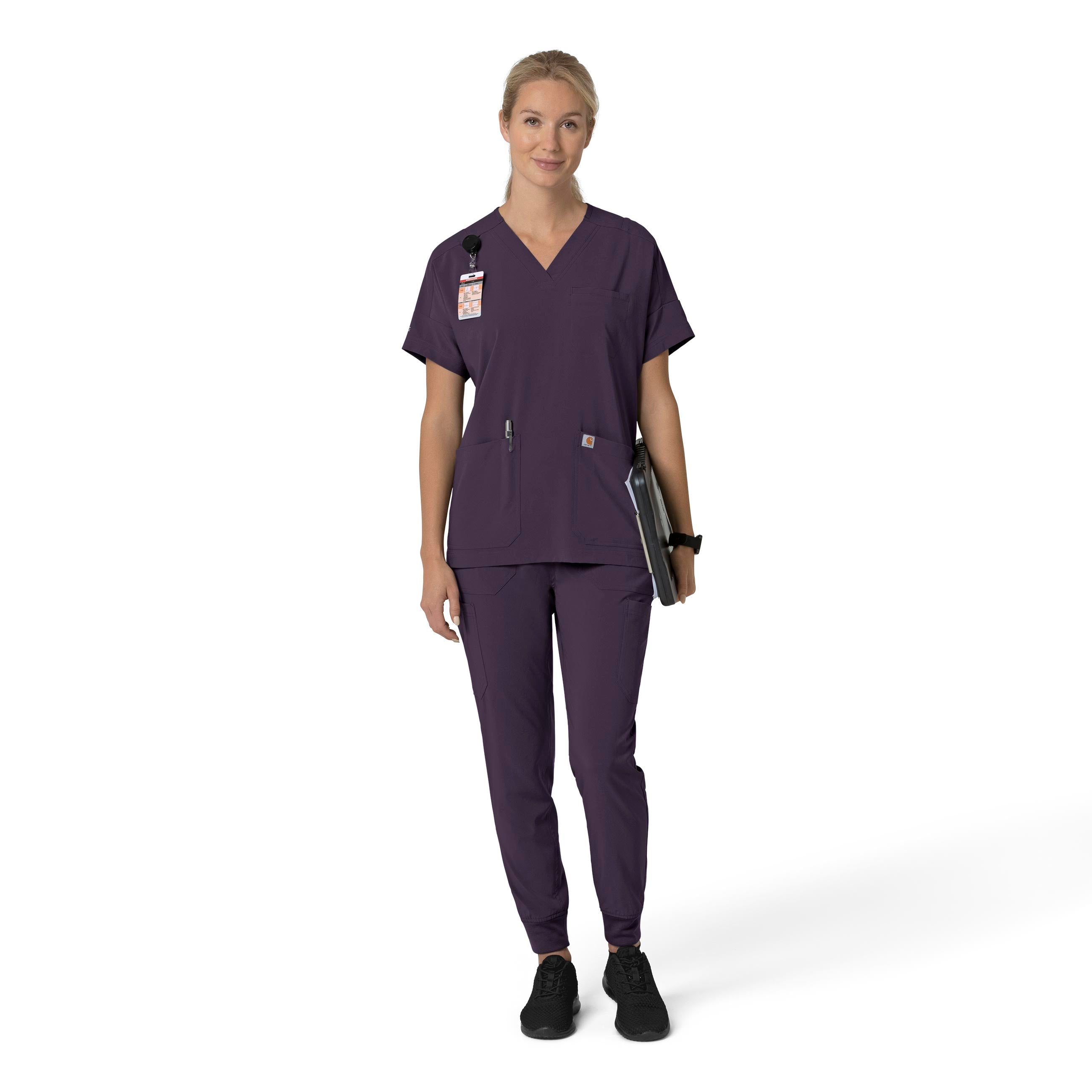 Force Cross-Flex C13110 Oversized V-Neck Scrub Top Black Plum