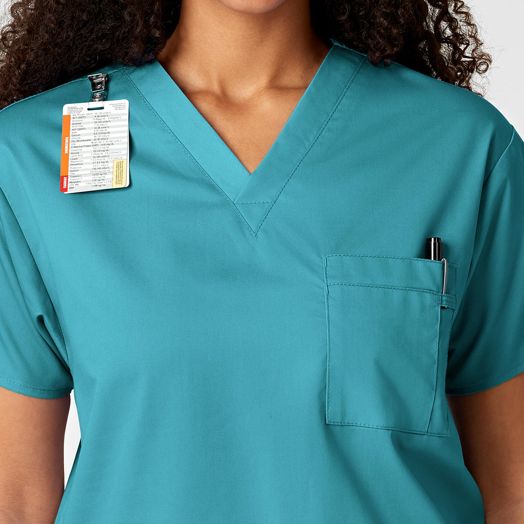 WonderWORK 100 Unisex V-Neck Scrub Top Teal Blue
