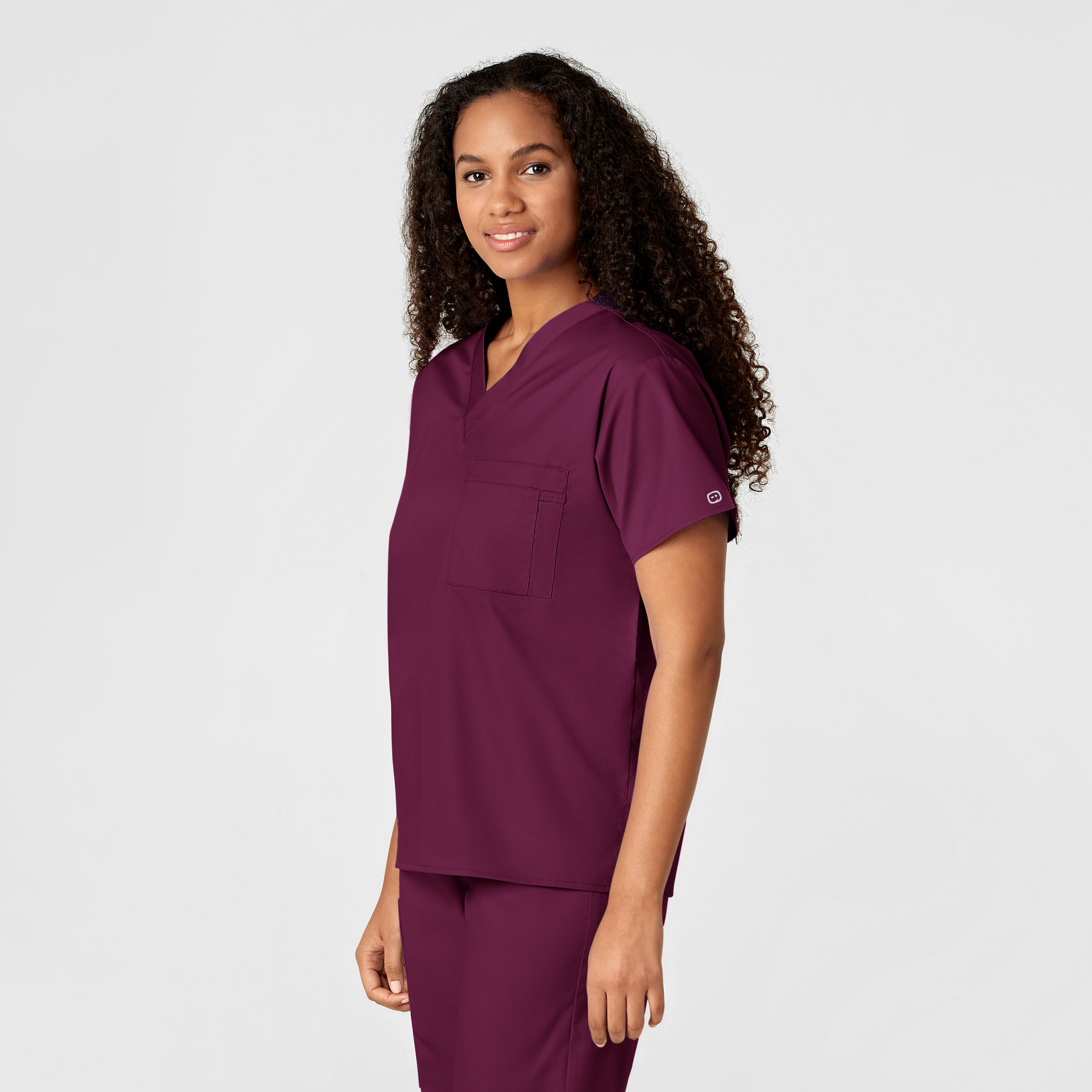 WonderWORK 100 Unisex V-Neck Scrub Top Wine