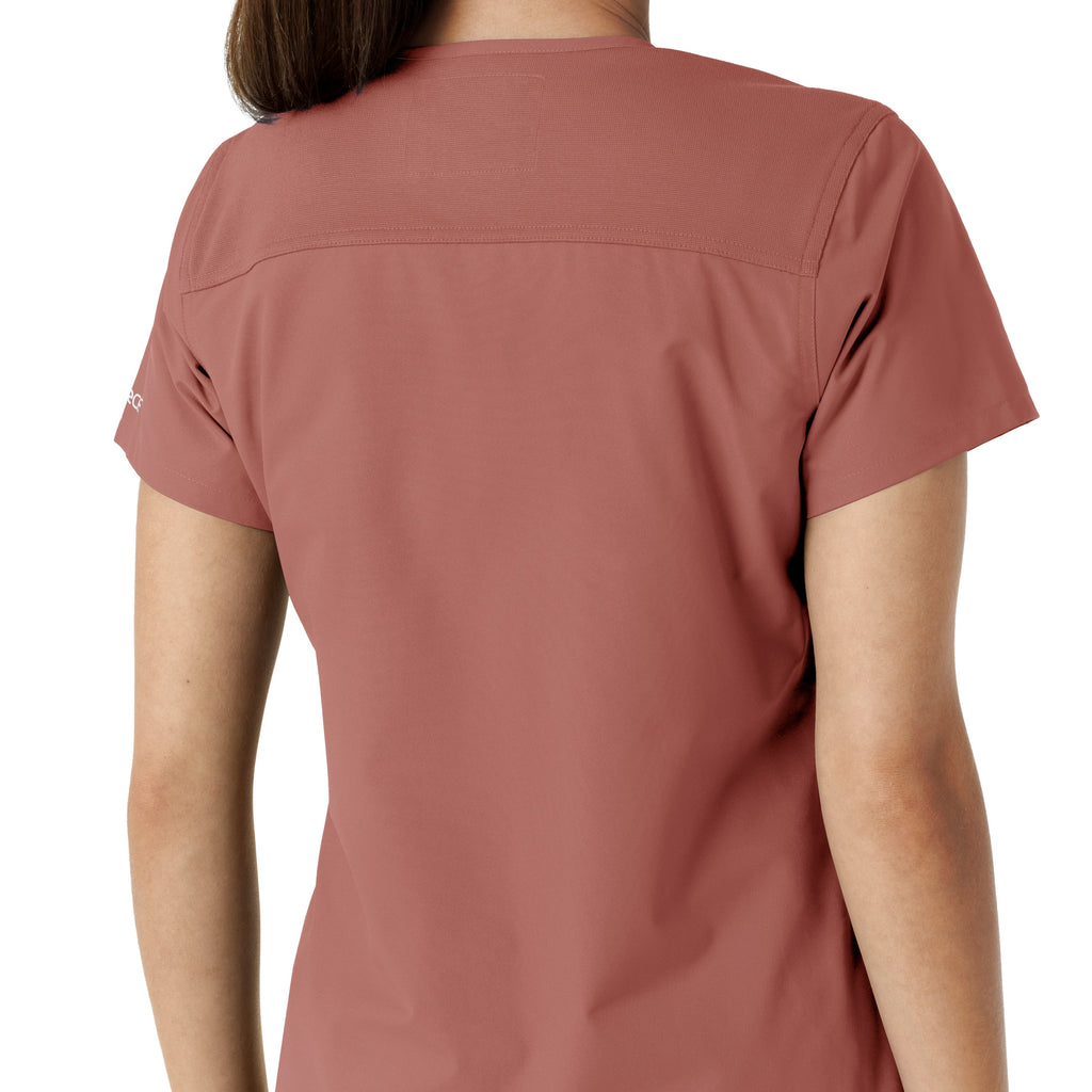 Force Essentials C12313 V-Neck Knit Panel Scrub Top Wildrose