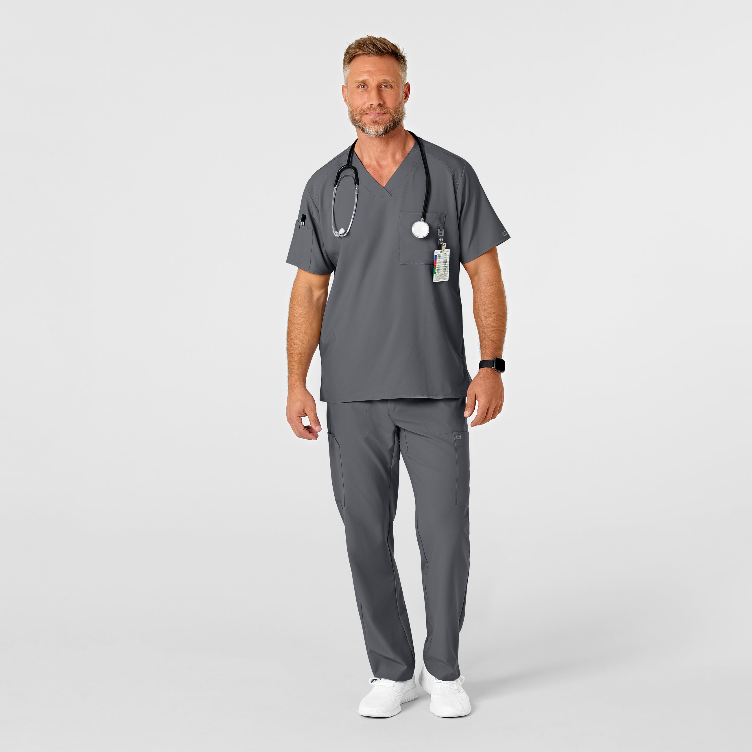 W123 5355 Men's Flat Front Cargo Scrub Pants Pewter