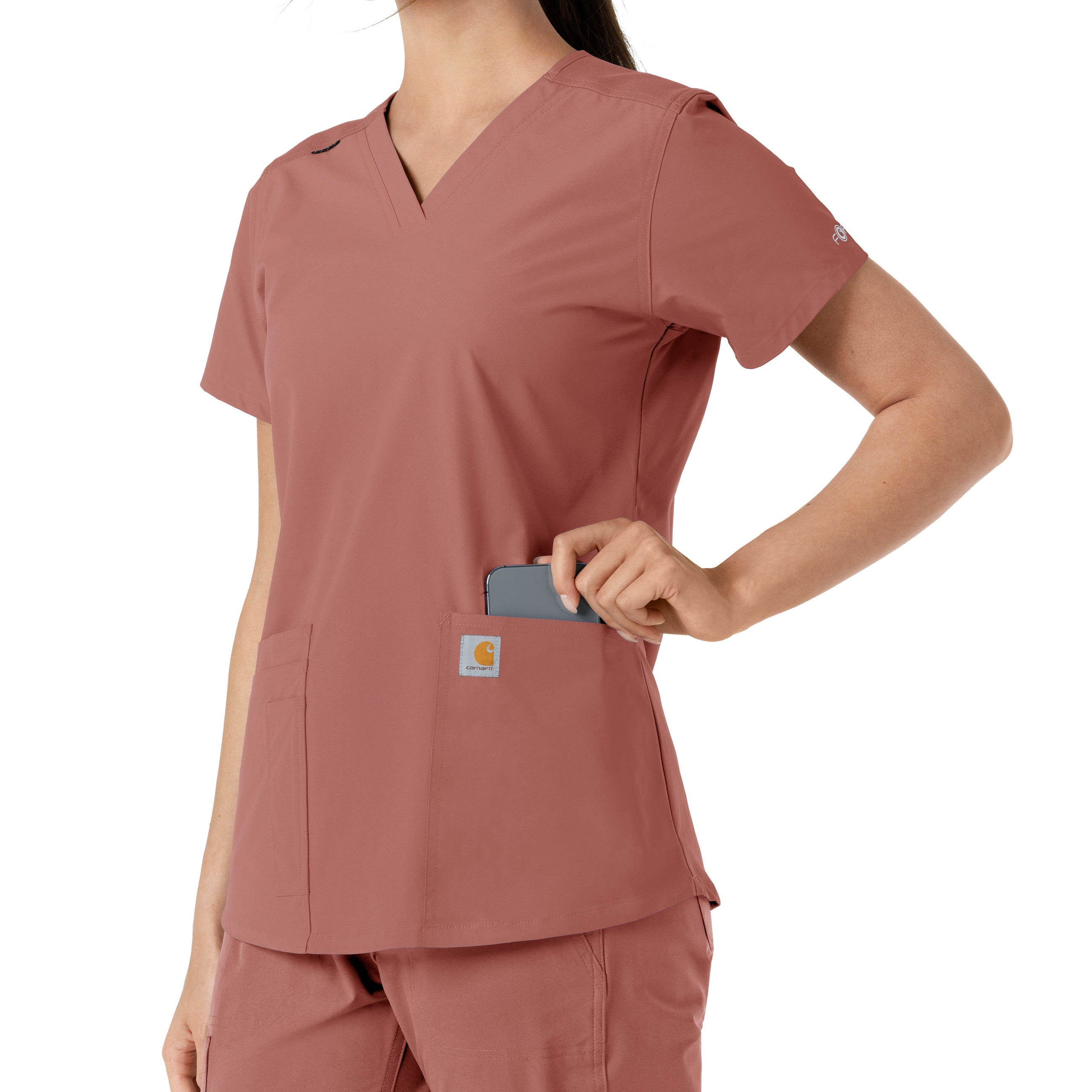 Force Essentials C12313 V-Neck Knit Panel Scrub Top Wildrose