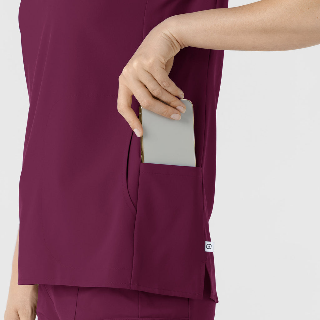 RENEW 6734 Mandarin Collar Scrub Top Wine