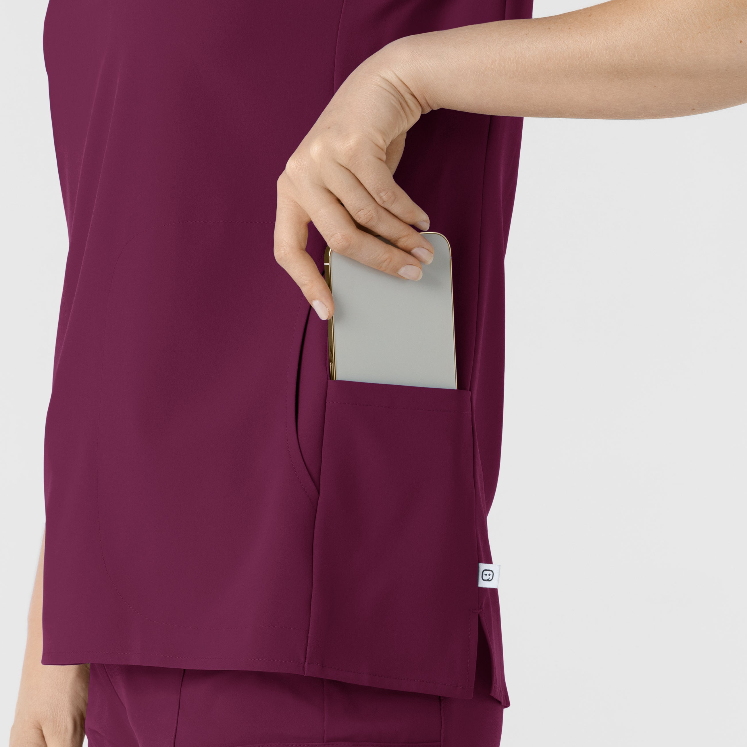 RENEW 6734 Mandarin Collar Scrub Top Wine