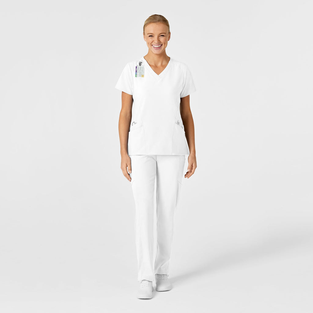 W123 6155 Stylized V-Neck Scrub Top White