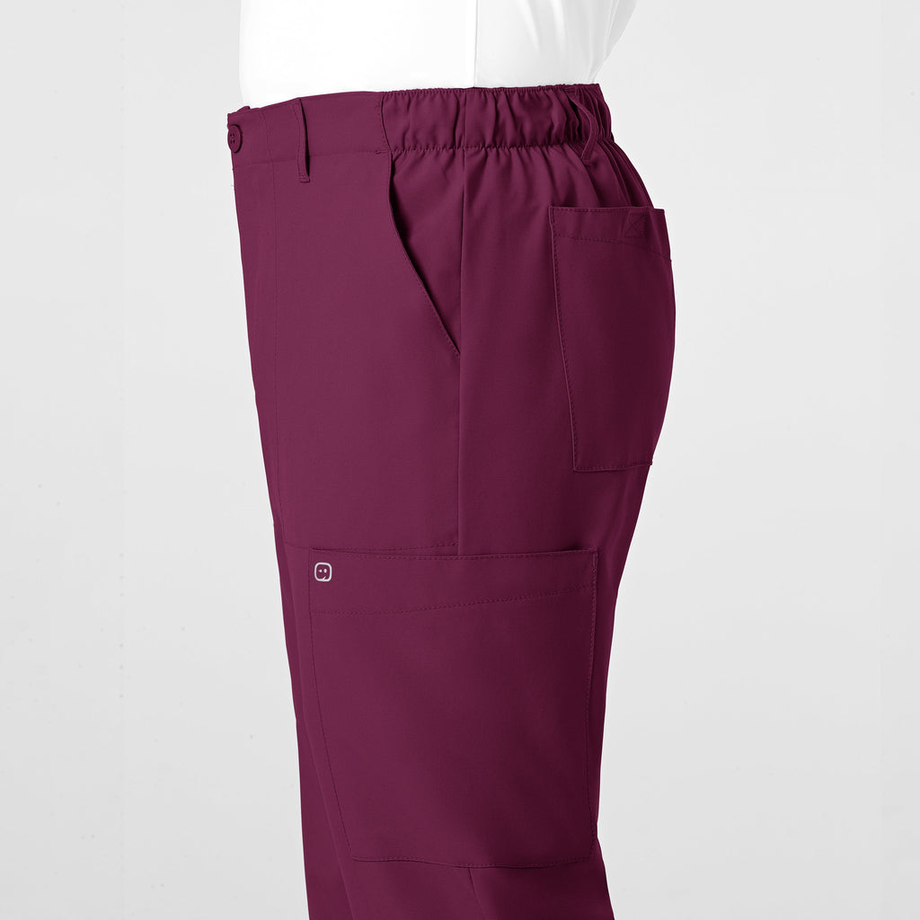 W123 5355 Men's Flat Front Cargo Scrub Pants Wine