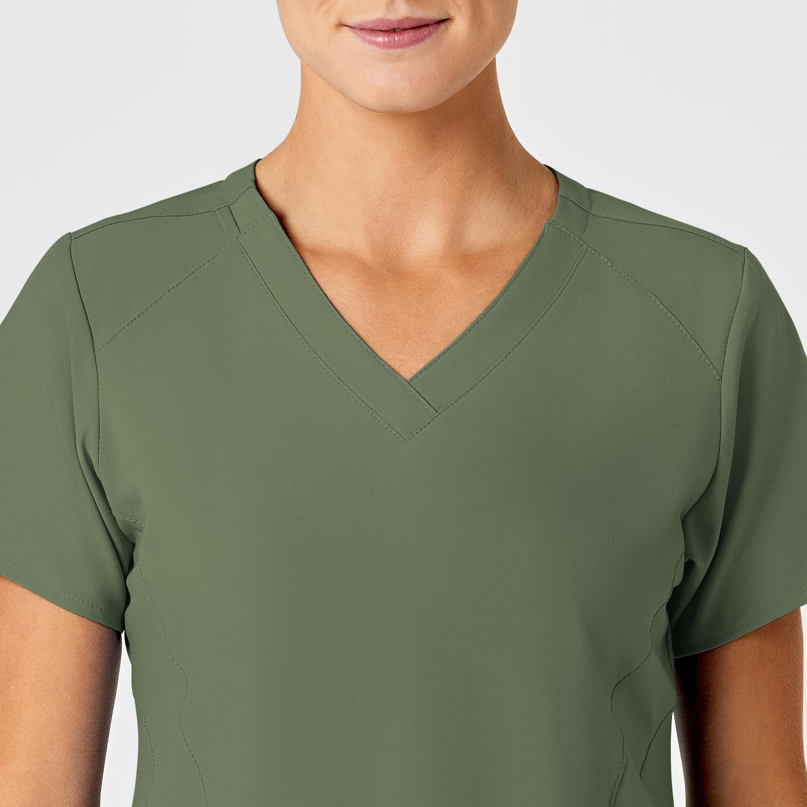 W123 6155 Stylized V-Neck Scrub Top Olive