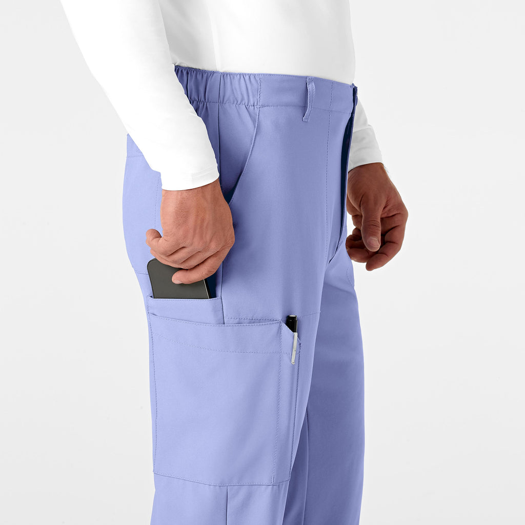 W123 5355 Men's Flat Front Cargo Scrub Pants Ceil Blue