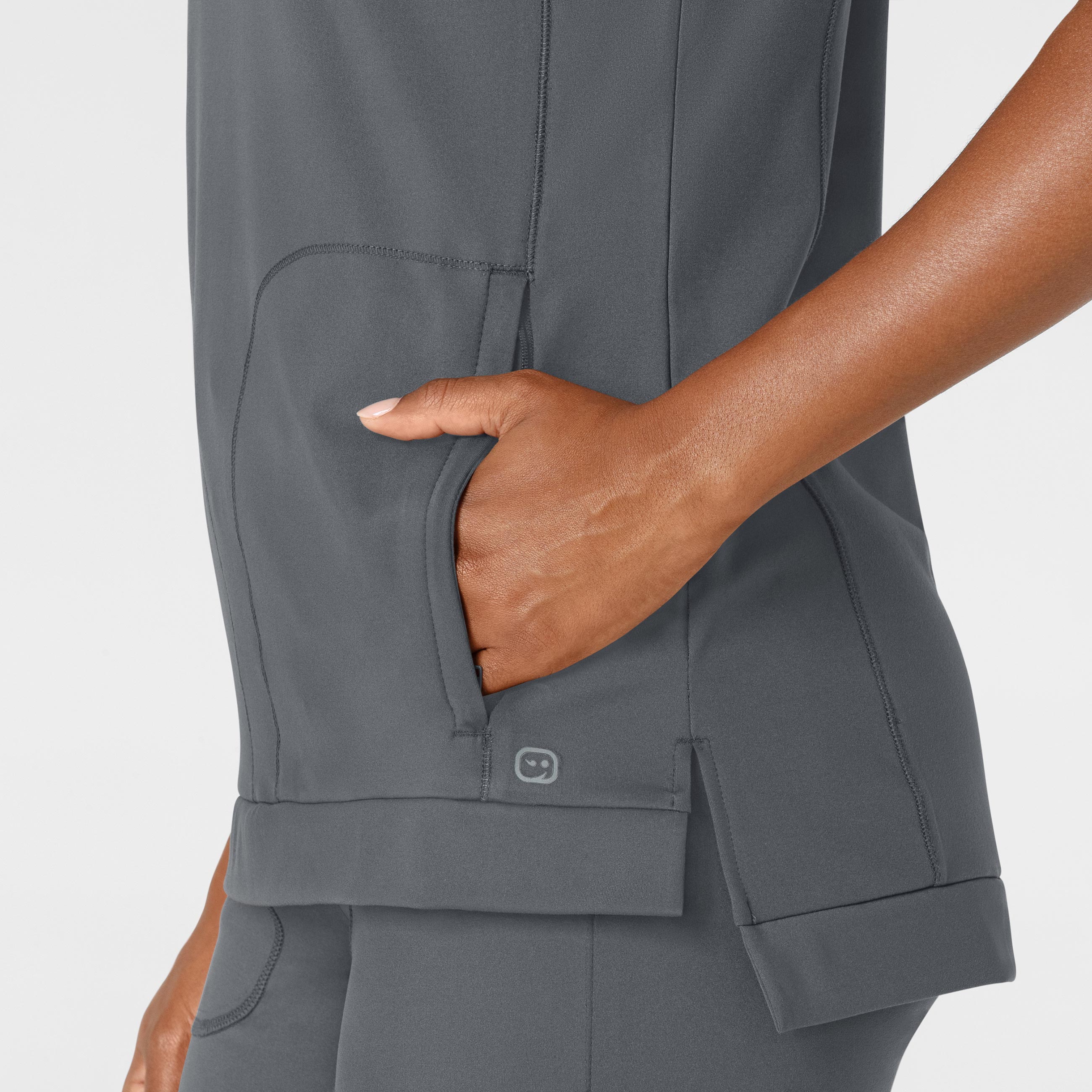 RENEW 6359 Knit Flex-n-Reach Crew Neck Scrub Top Pewter