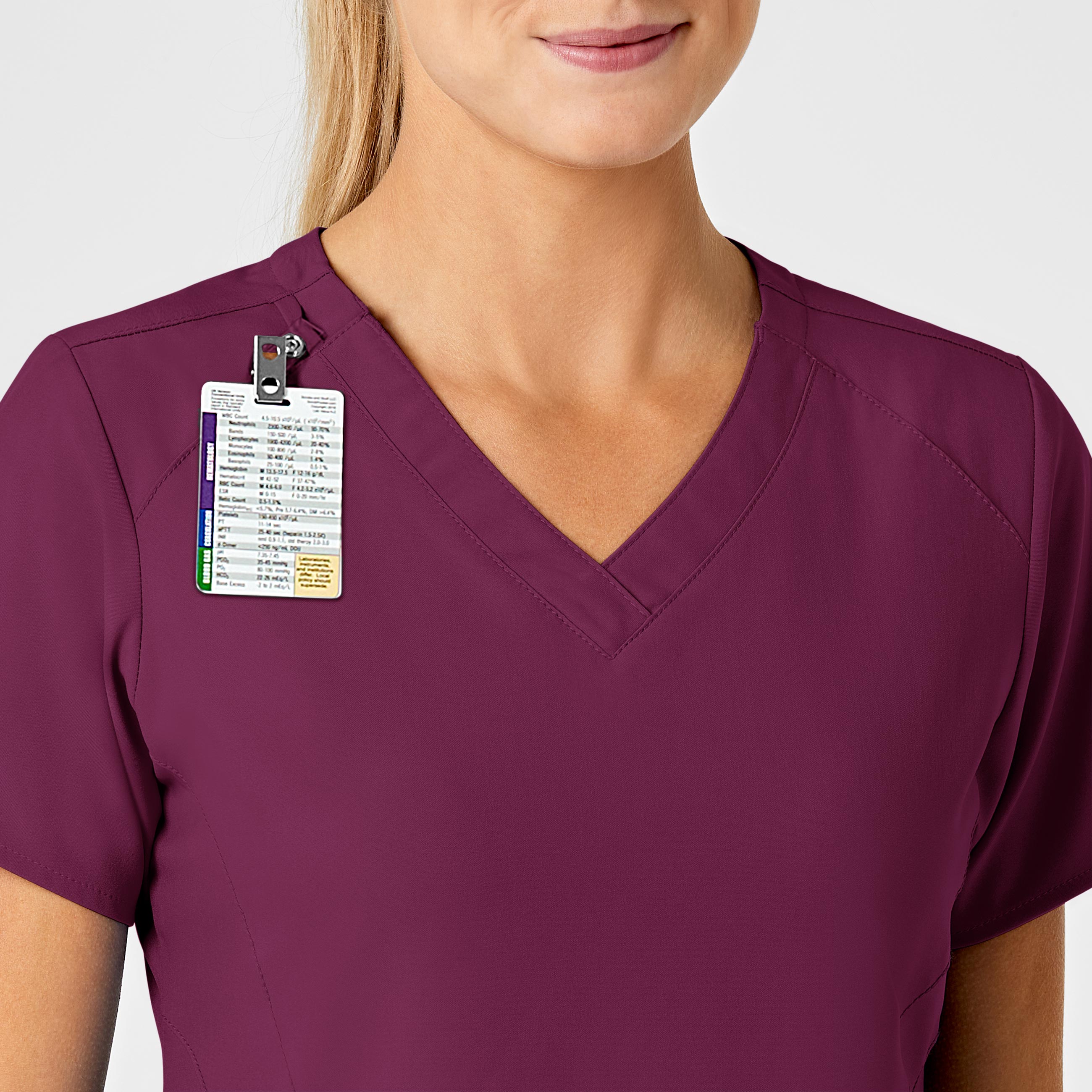 W123 6155 Stylized V-Neck Scrub Top Wine