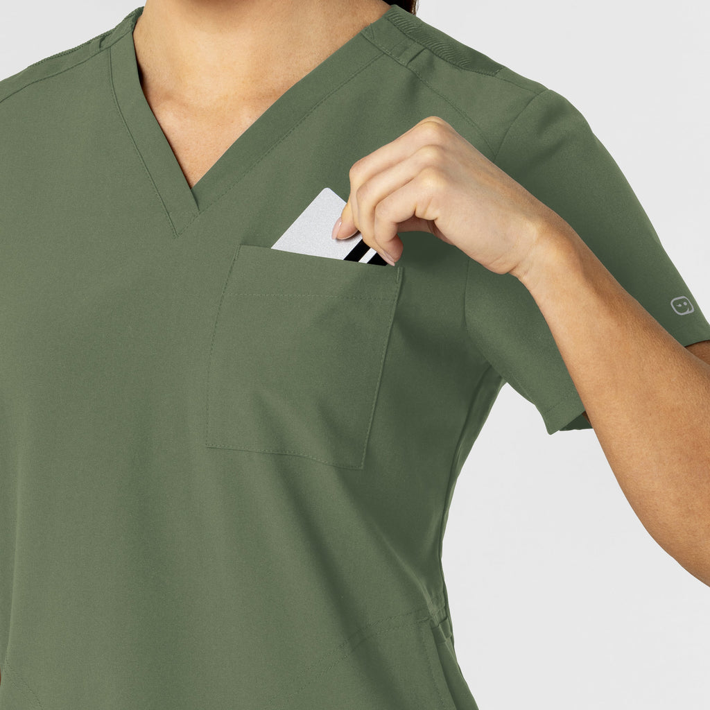W123 6045 Flex-n-Reach V-Neck Scrub Top Olive