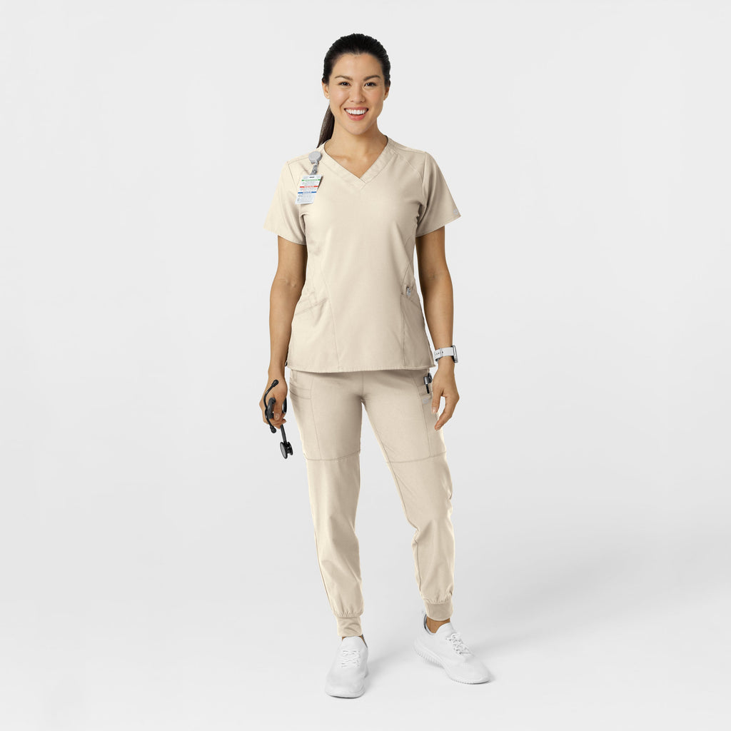 W123 5555 Comfort Waist Cargo Jogger Scrub Pants Khaki
