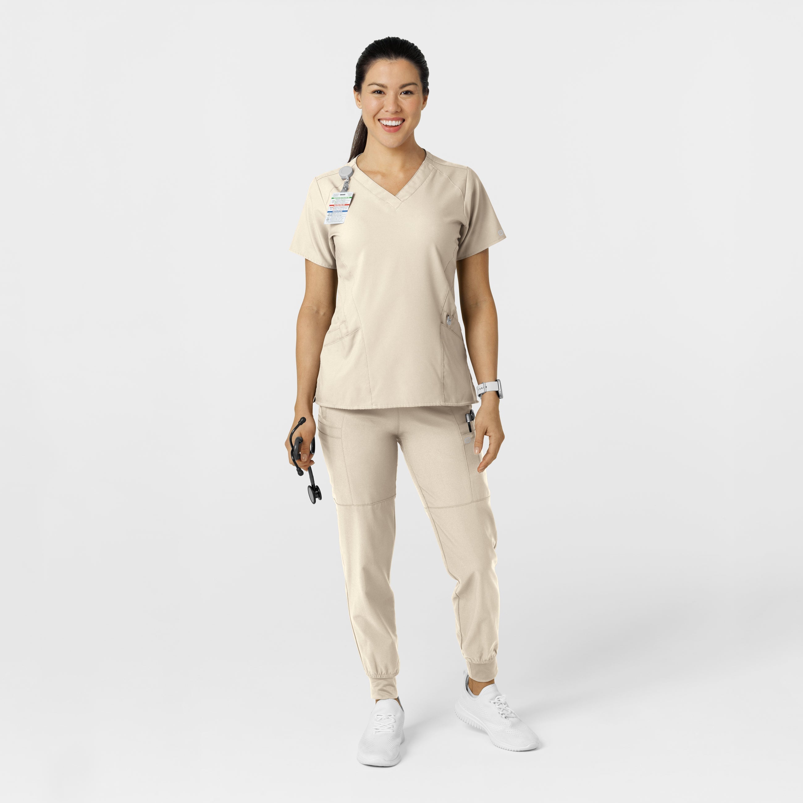 W123 5555 Comfort Waist Cargo Jogger Scrub Pants Khaki