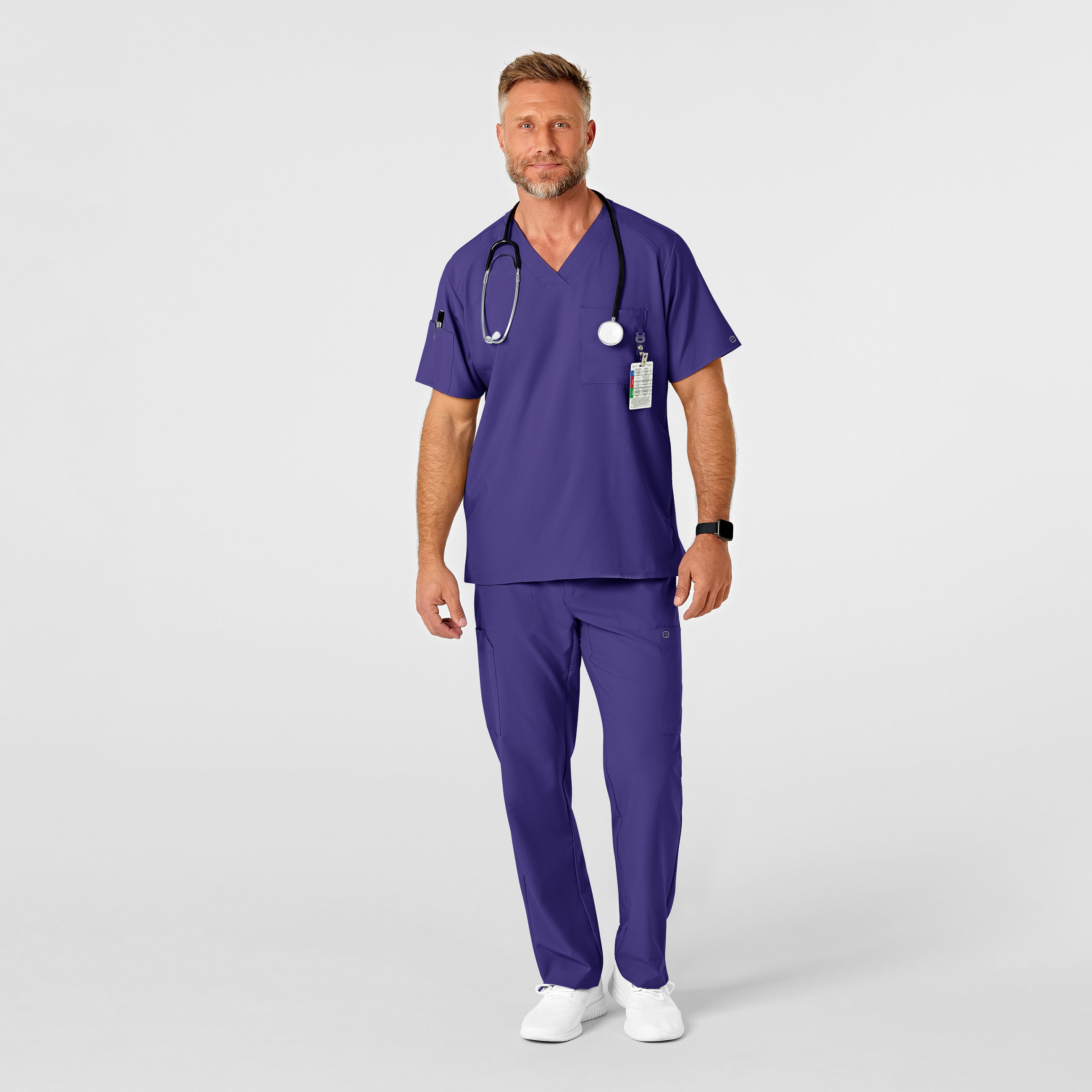 W123 5355 Men's Flat Front Cargo Scrub Pants Grape
