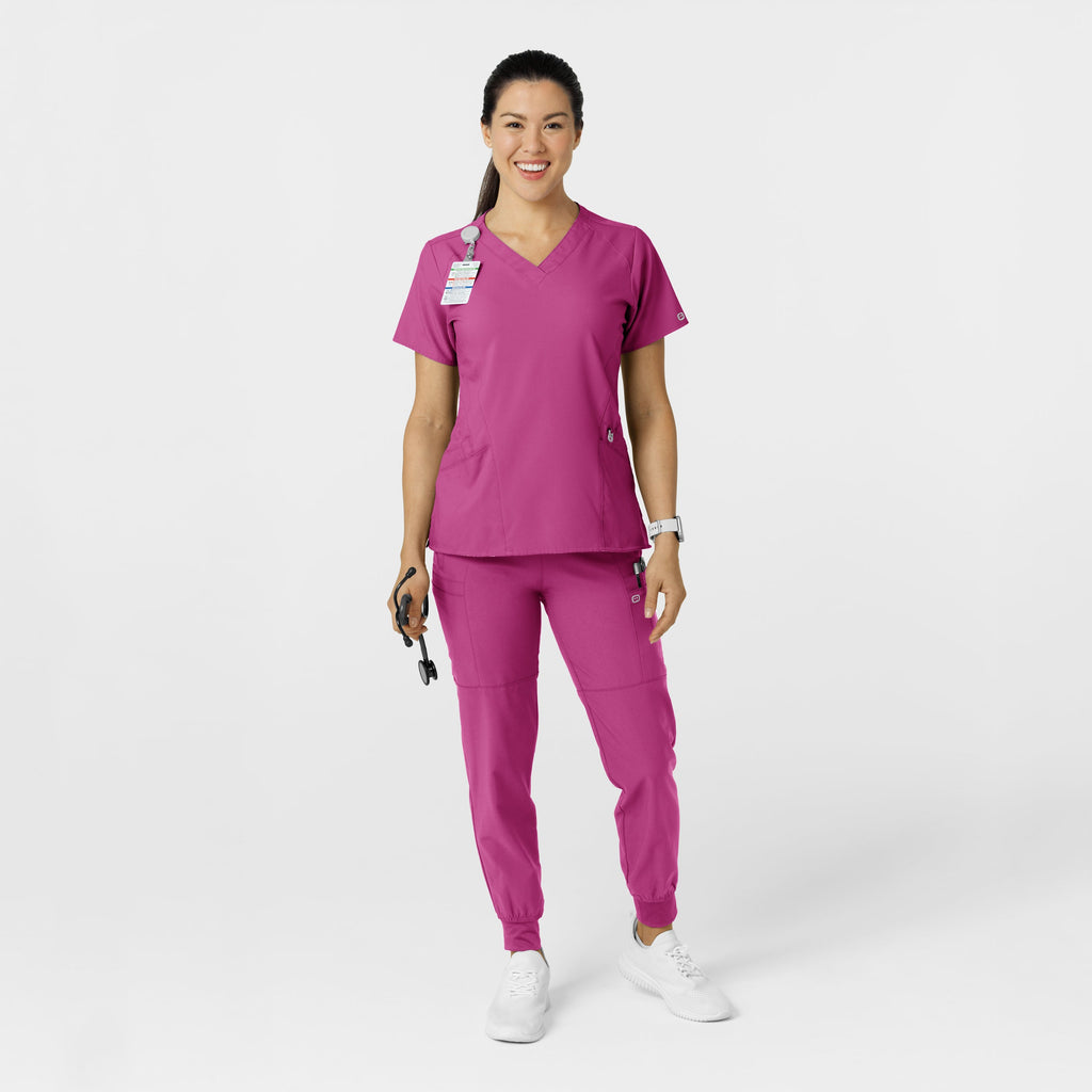 W123 5555 Comfort Waist Cargo Jogger Scrub Pants Raspberry