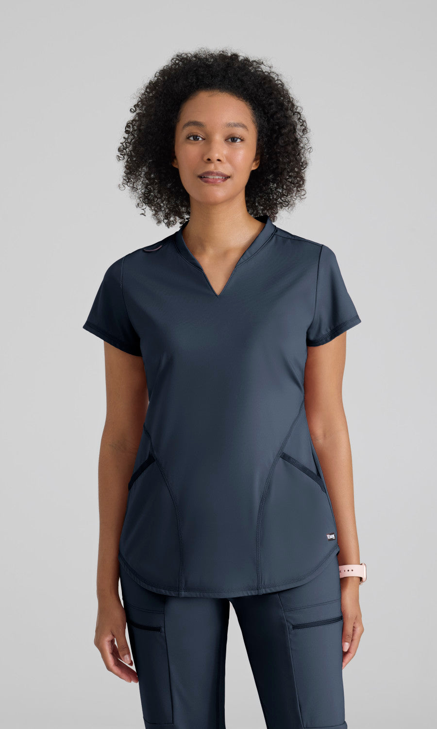Grey's Anatomy Knits GRST249 Define Knit Scrub Top Steel