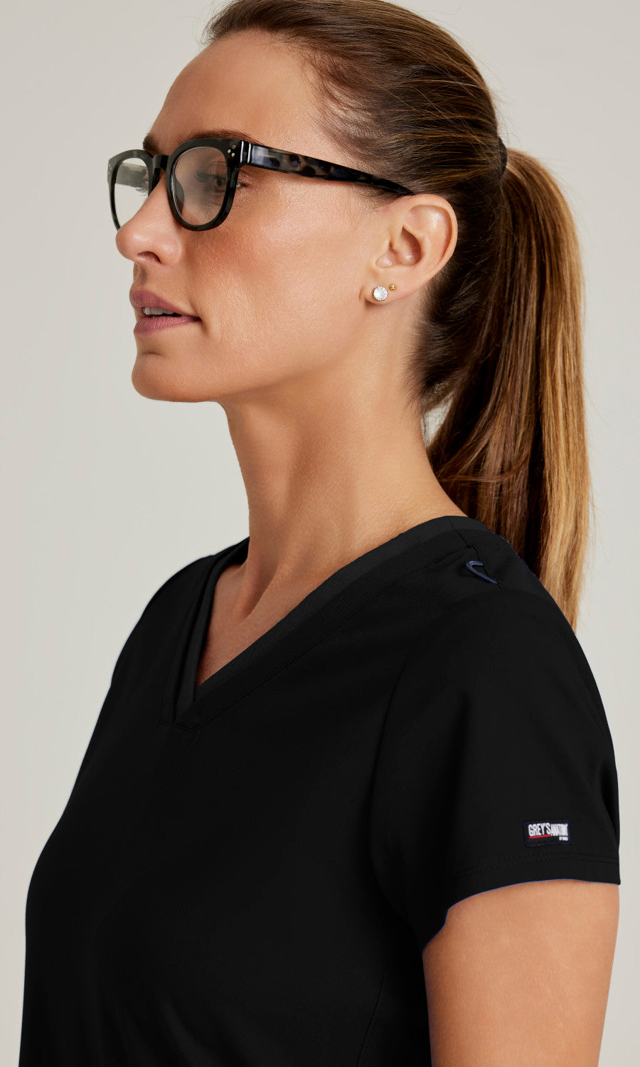 Grey's Anatomy Spandex Stretch GRST194 Meredith Scrub Top Black