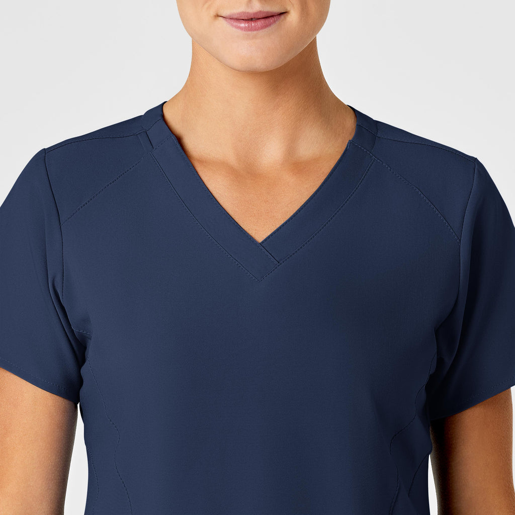 W123 6155 Stylized V-Neck Scrub Top Navy