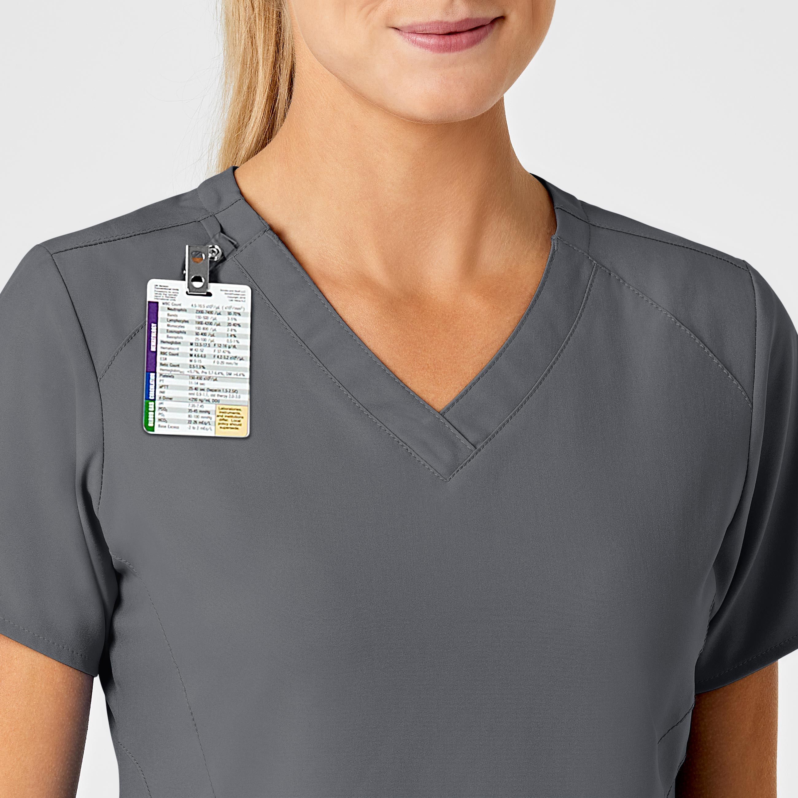W123 6155 Stylized V-Neck Scrub Top Pewter