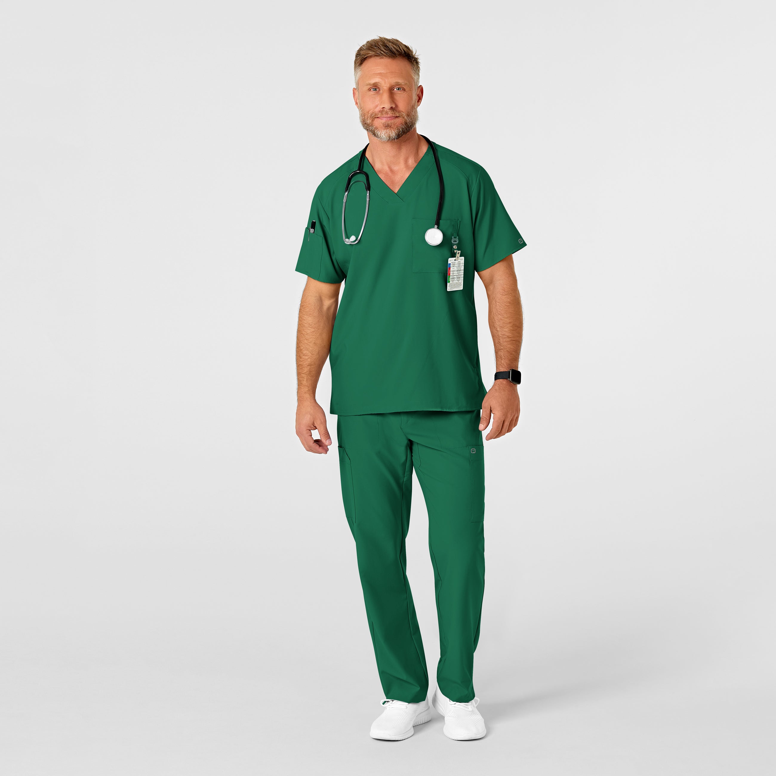 W123 5355 Men's Flat Front Cargo Scrub Pants Hunter