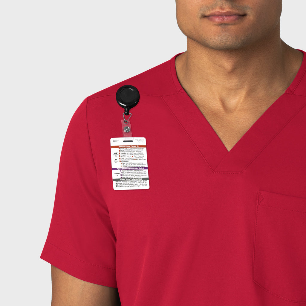 Boundless 6351 Men's Multi Pocket V-Neck Scrub Top Red