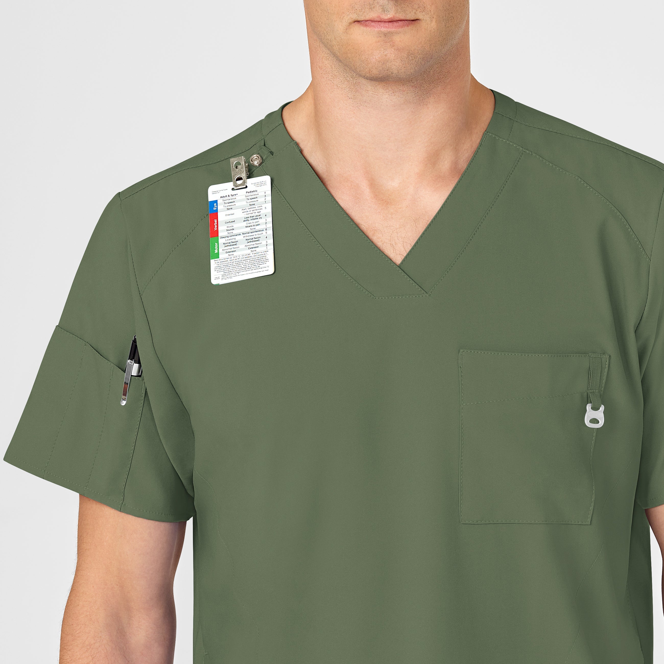 W123 6355 Men's V-Neck Scrub Top Olive