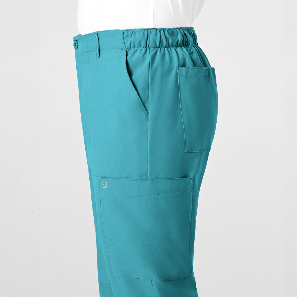 W123 5355 Men's Flat Front Cargo Scrub Pants Teal Blue