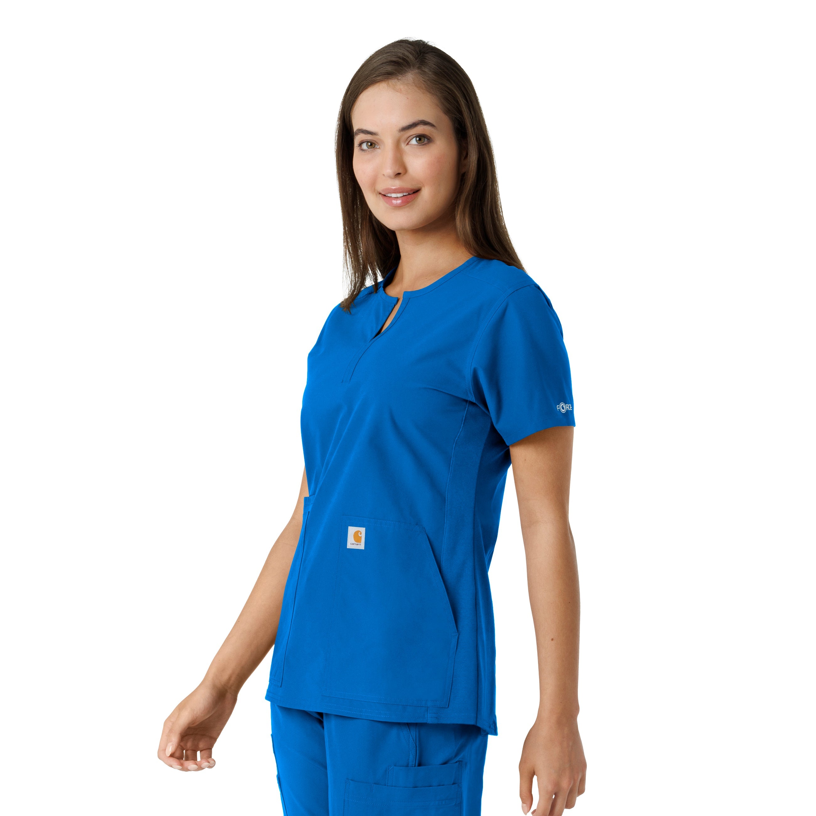 Force Essentials C12413 Notch Neck Tunic Knit Panel Scrub Top Royal