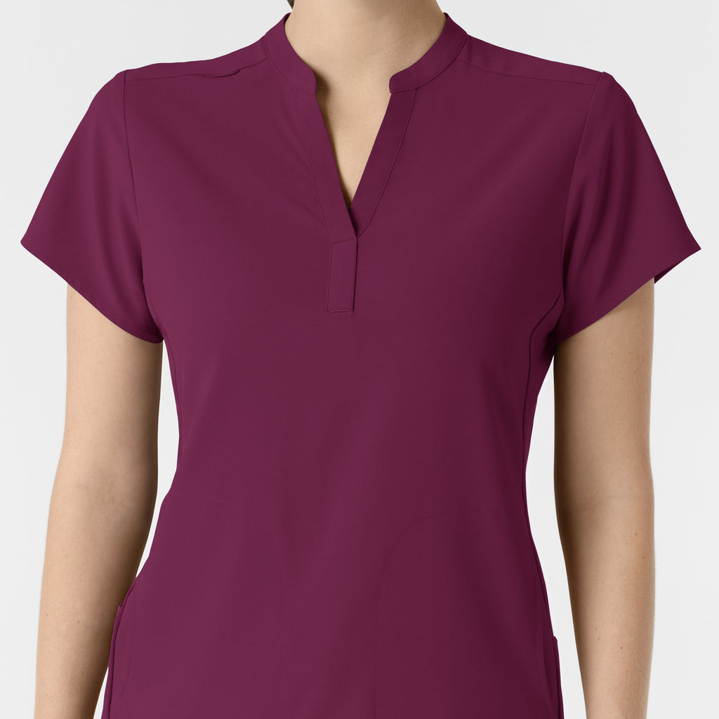 RENEW 6734 Mandarin Collar Scrub Top Wine