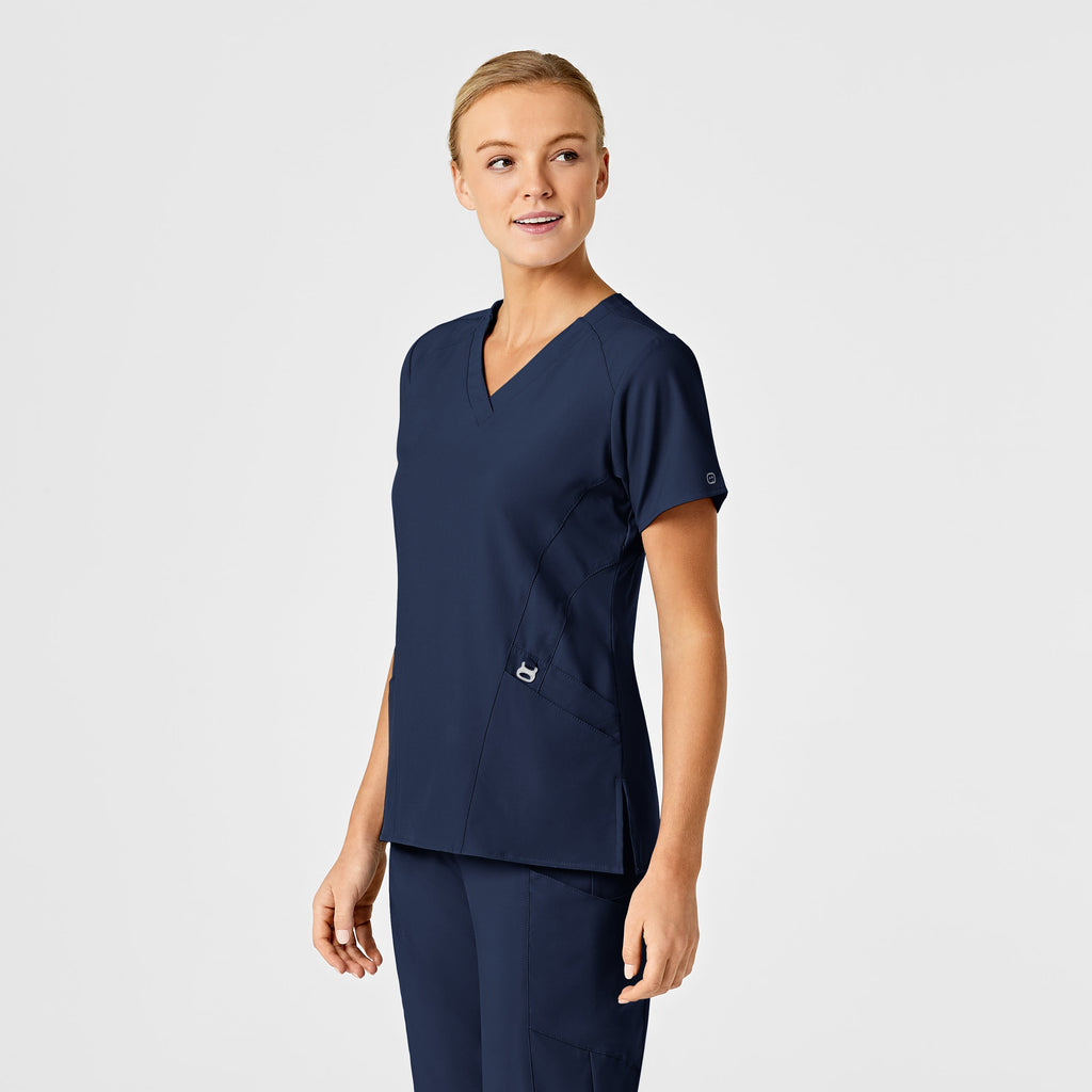 W123 6155 Stylized V-Neck Scrub Top Navy