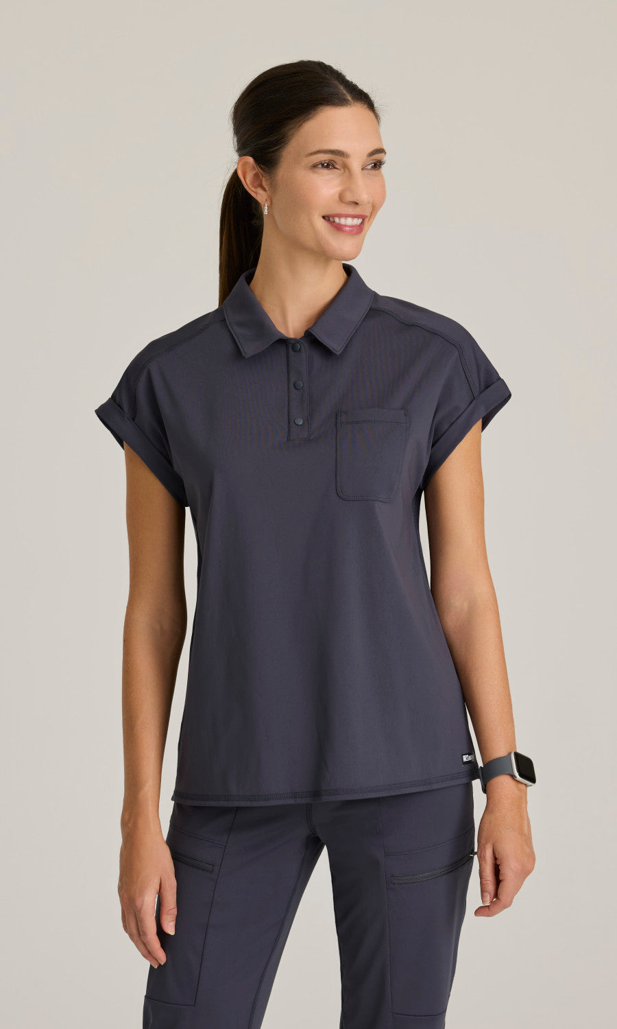 Grey's Anatomy Knits GRST254 Renew Knit Scrub Top Steel