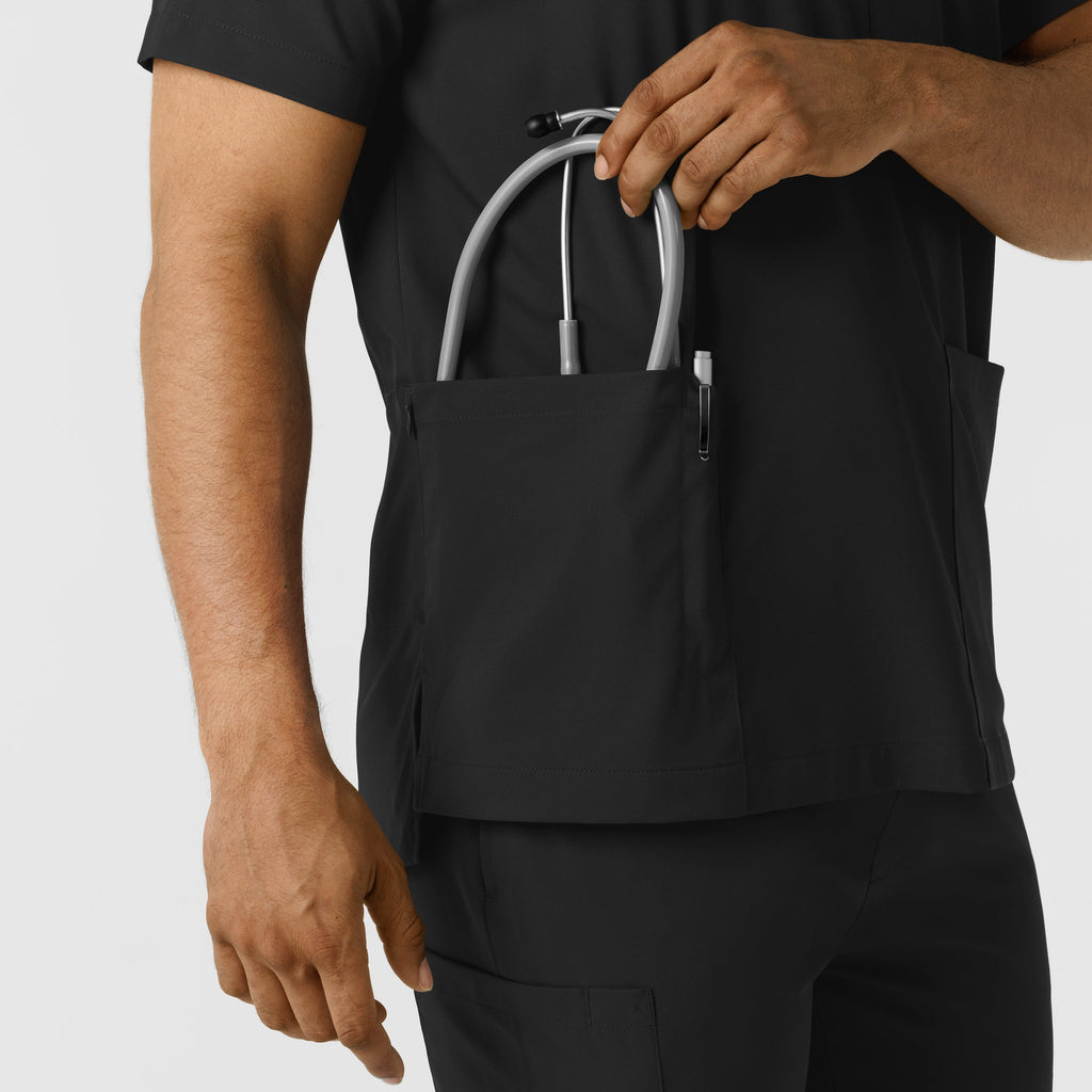 Boundless 6351 Men's Multi Pocket V-Neck Scrub Top Black