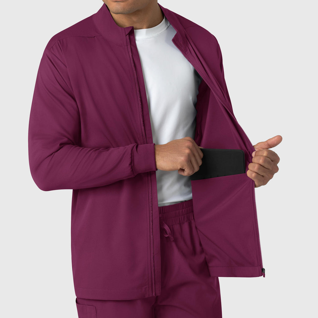 Boundless 8351 Men's Warm Up Scrub Jacket Wine