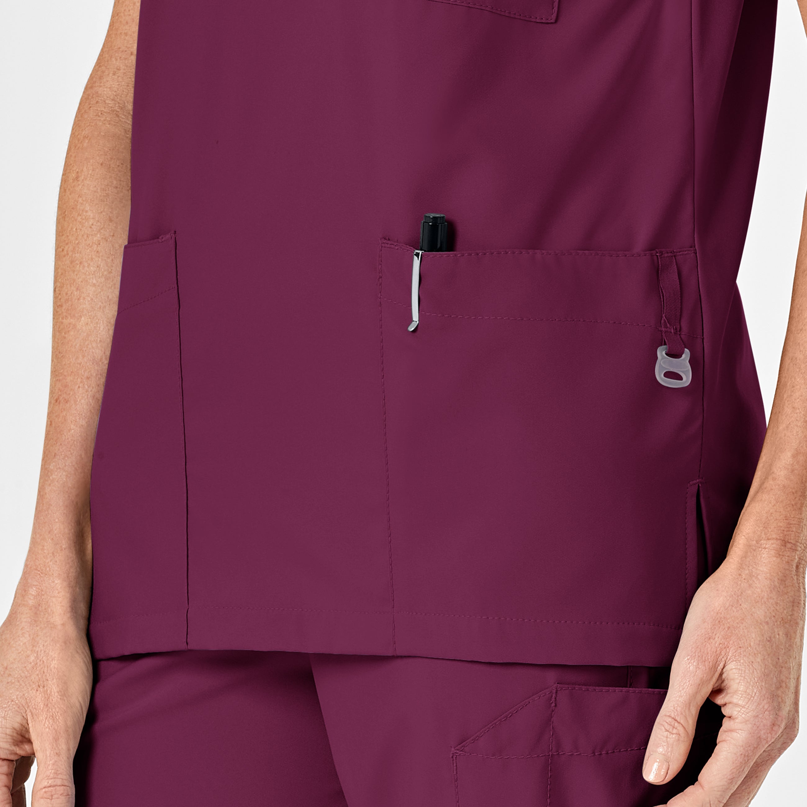 W123 6855 Unisex 4 Pocket Utility Scrub Top Wine
