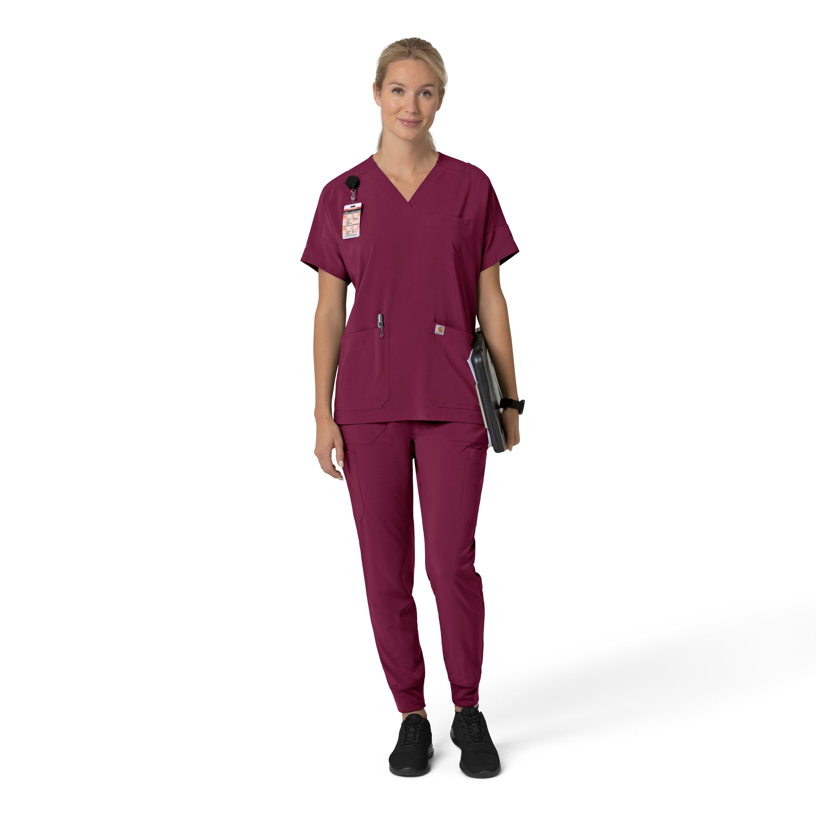 Force Cross-Flex C13110 Oversized V-Neck Scrub Top Wine