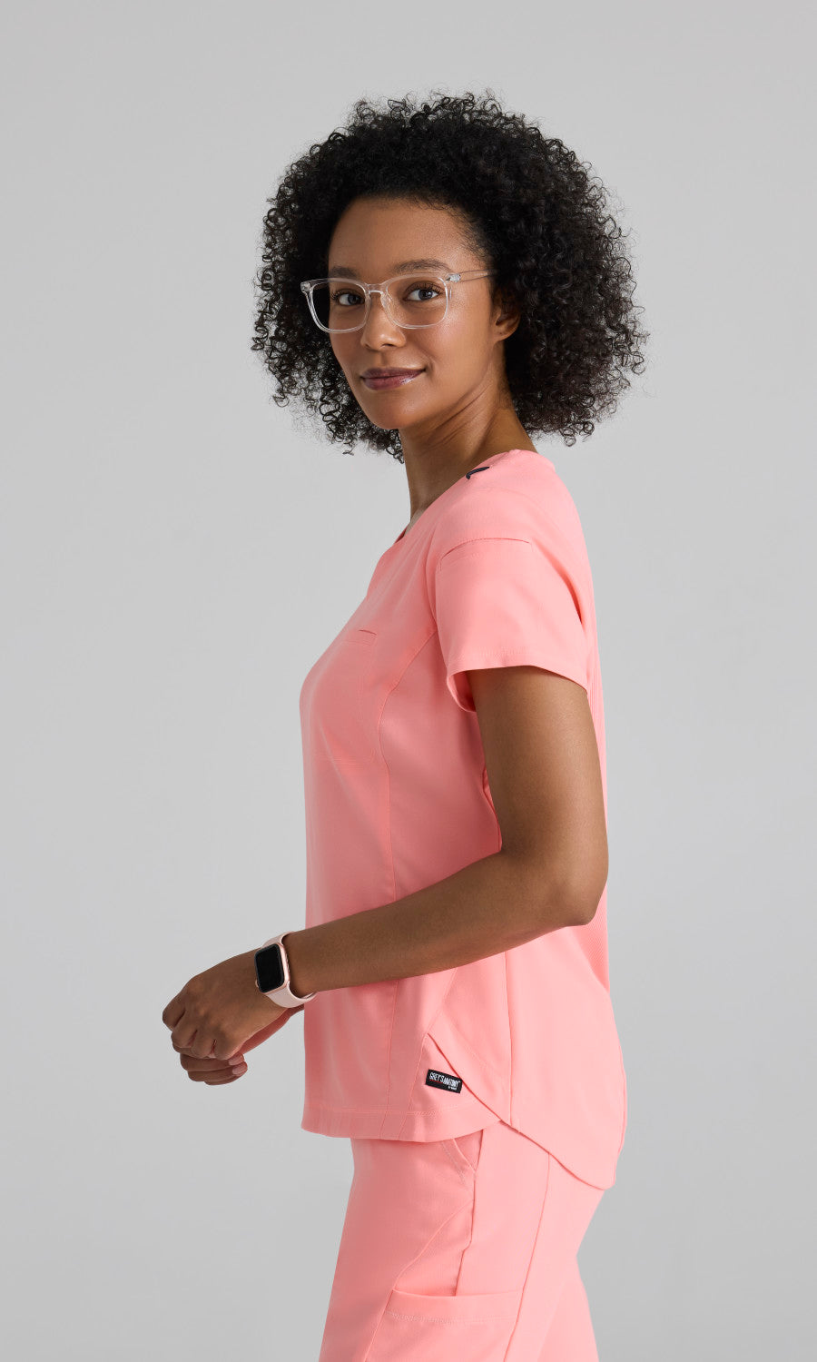 Grey's Anatomy Stretch GRST136 Capri Tuck-in Scrub Top Bright Papaya