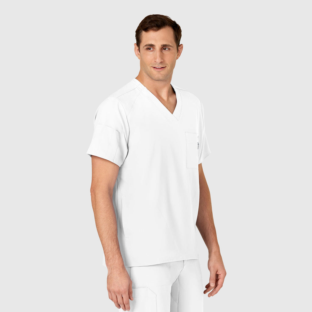 W123 6355 Men's V-Neck Scrub Top White