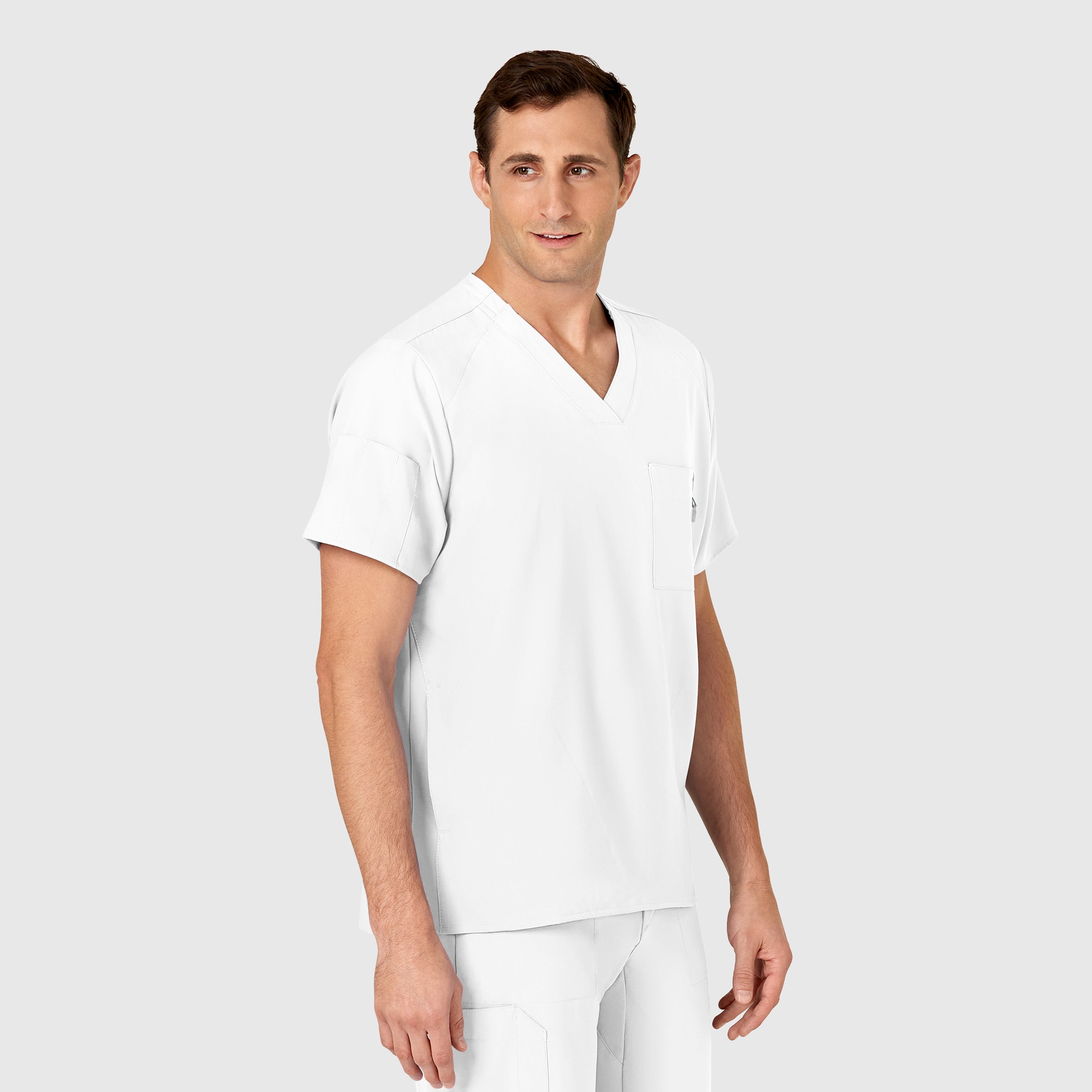 W123 6355 Men's V-Neck Scrub Top White