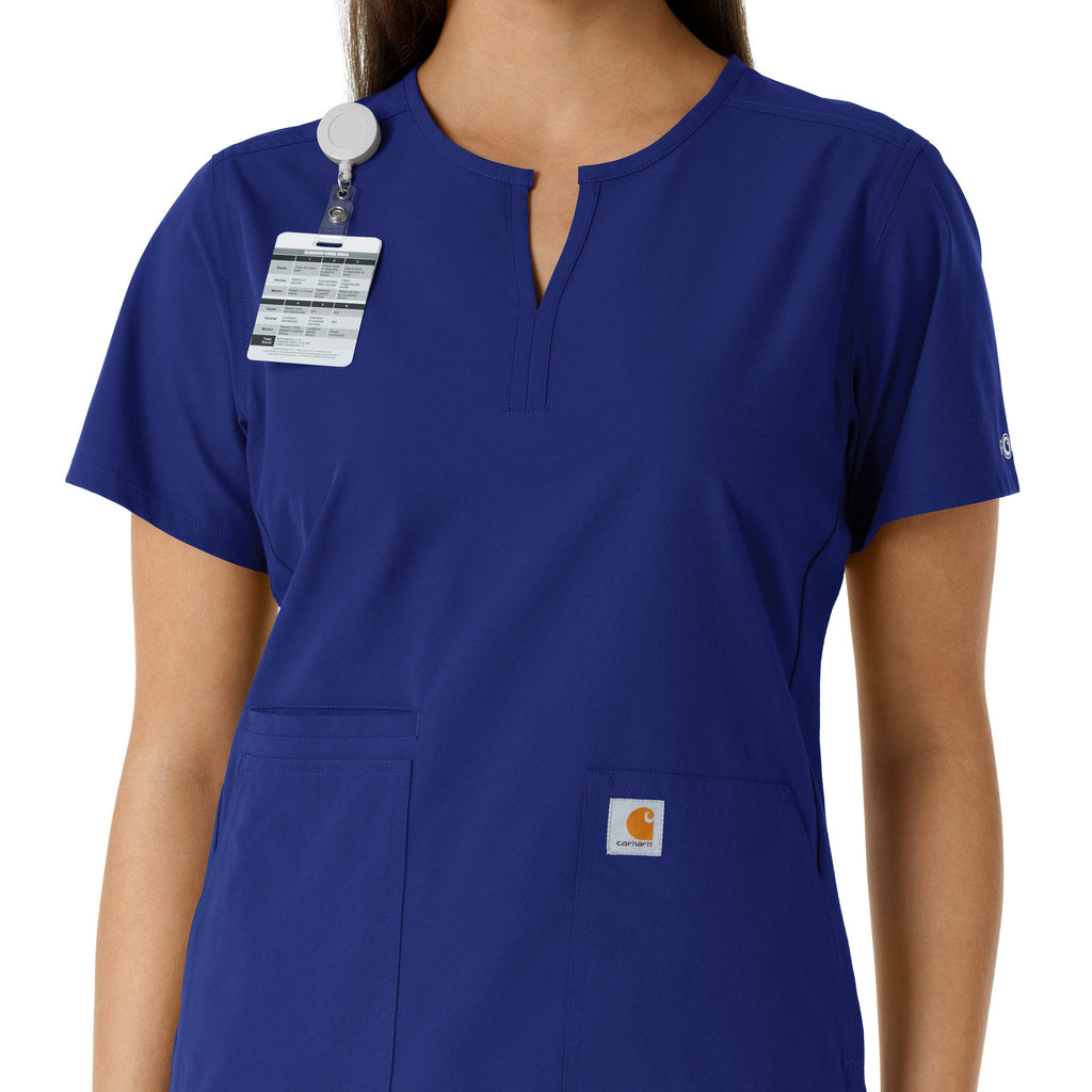 Force Essentials C12413 Women's Notch Neck Tunic Knit Panel Scrub Top Galaxy Blue