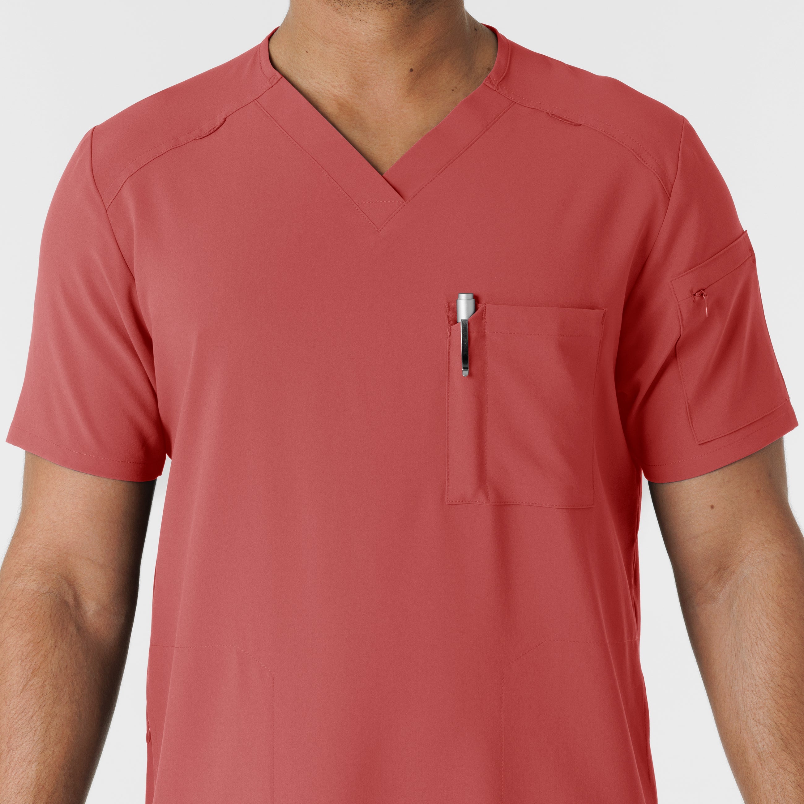 RENEW 6834 Men's V-Neck 5 Pocket Scrub Top Mineral Red