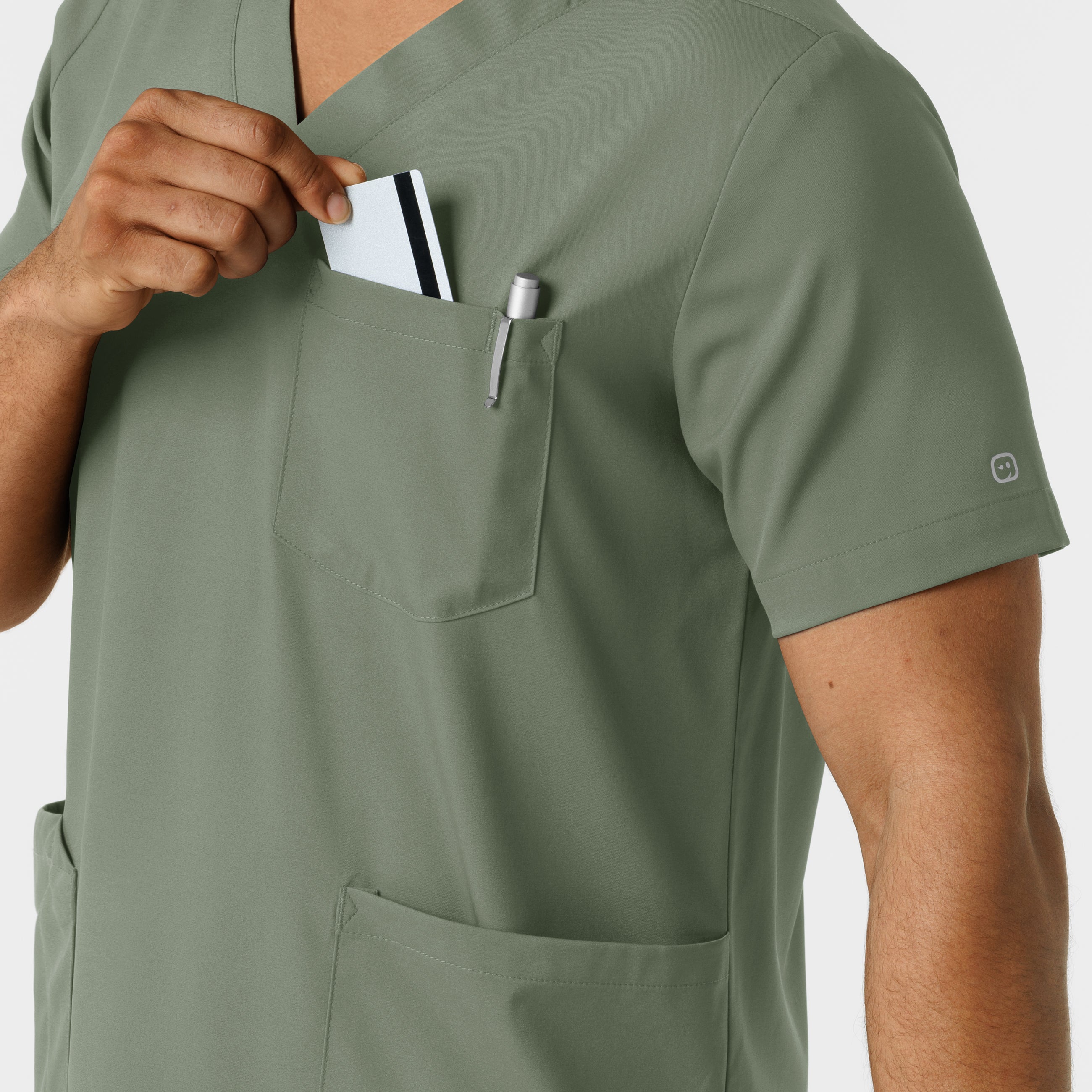 Boundless 6351 Men's Multi Pocket V-Neck Scrub Top Sage