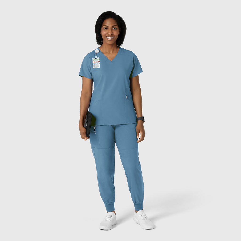 W123 5555 Women's Comfort Waist Cargo Jogger Scrub Pants Pacific Blue