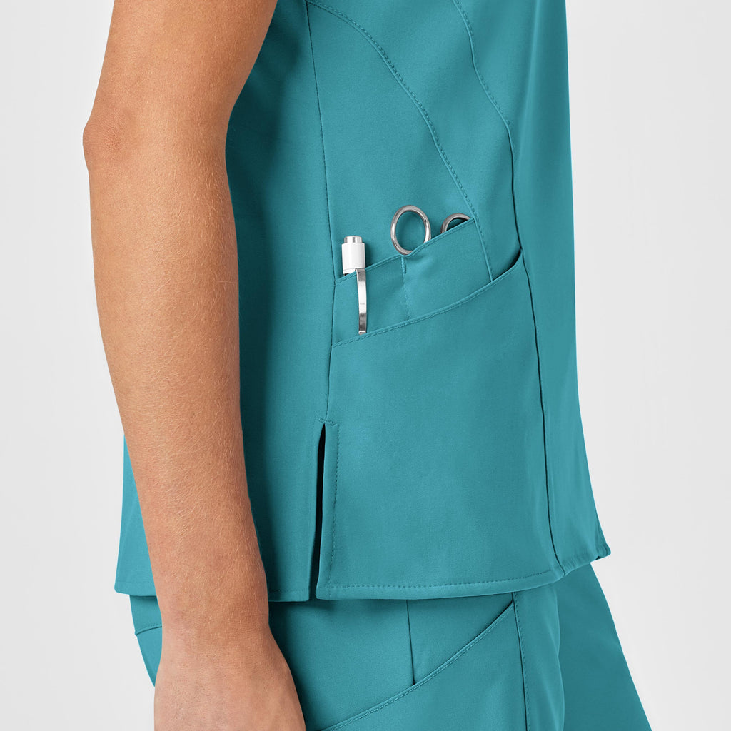 W123 6155 Stylized V-Neck Scrub Top Teal Blue