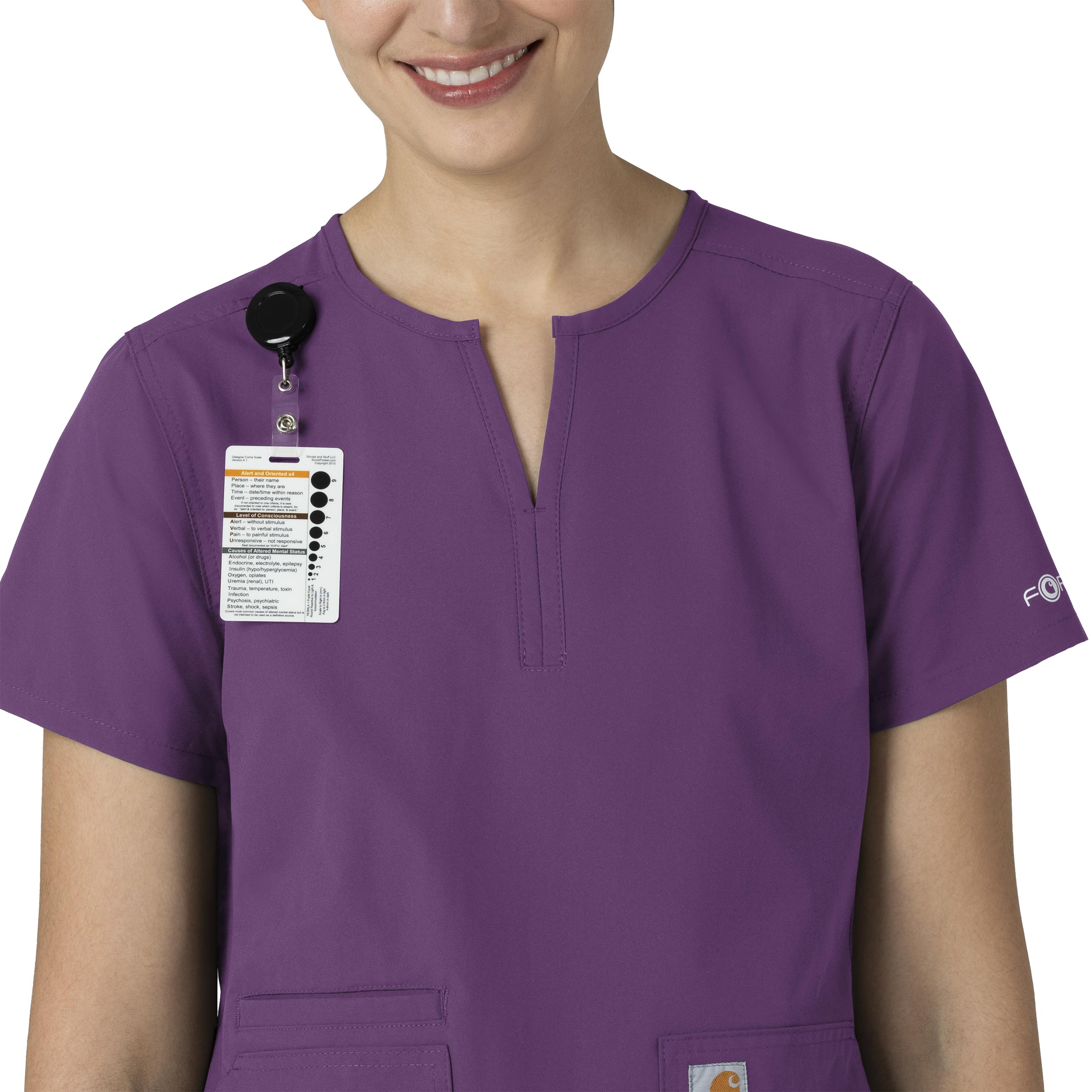 Force Essentials C12213 Notch Neck Tunic Scrub Top Eggplant