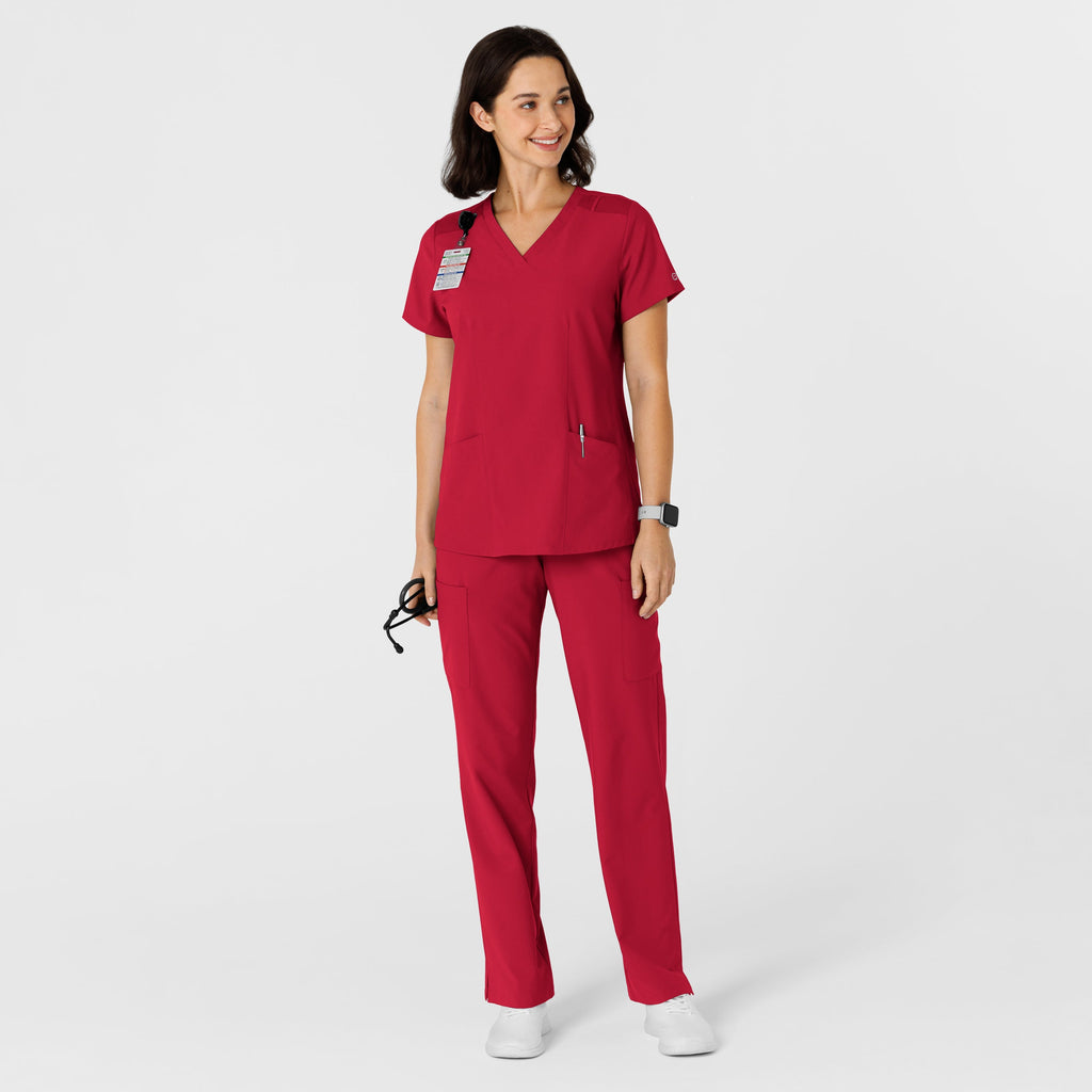 W123 6145 Flex-n-Reach Side Panel V-Neck Scrub Top Red