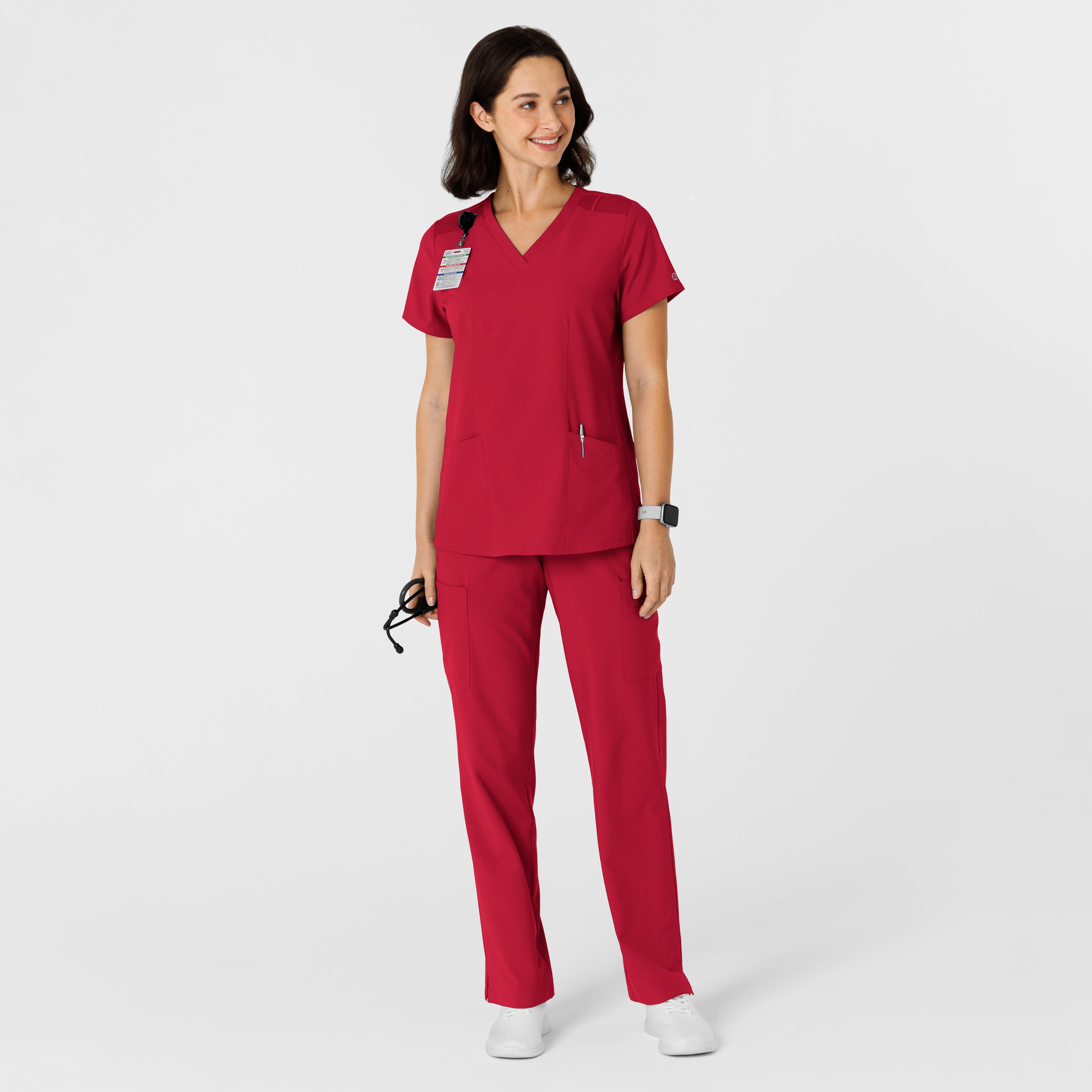 W123 6145 Flex-n-Reach Side Panel V-Neck Scrub Top Red