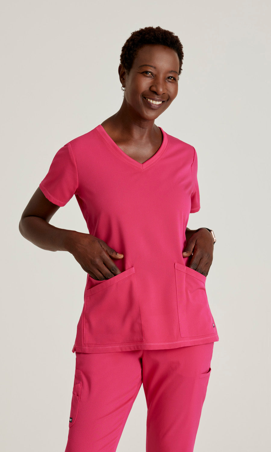 Grey's Anatomy Stretch GRST045 Serena Scrub Top Vibrance Pink