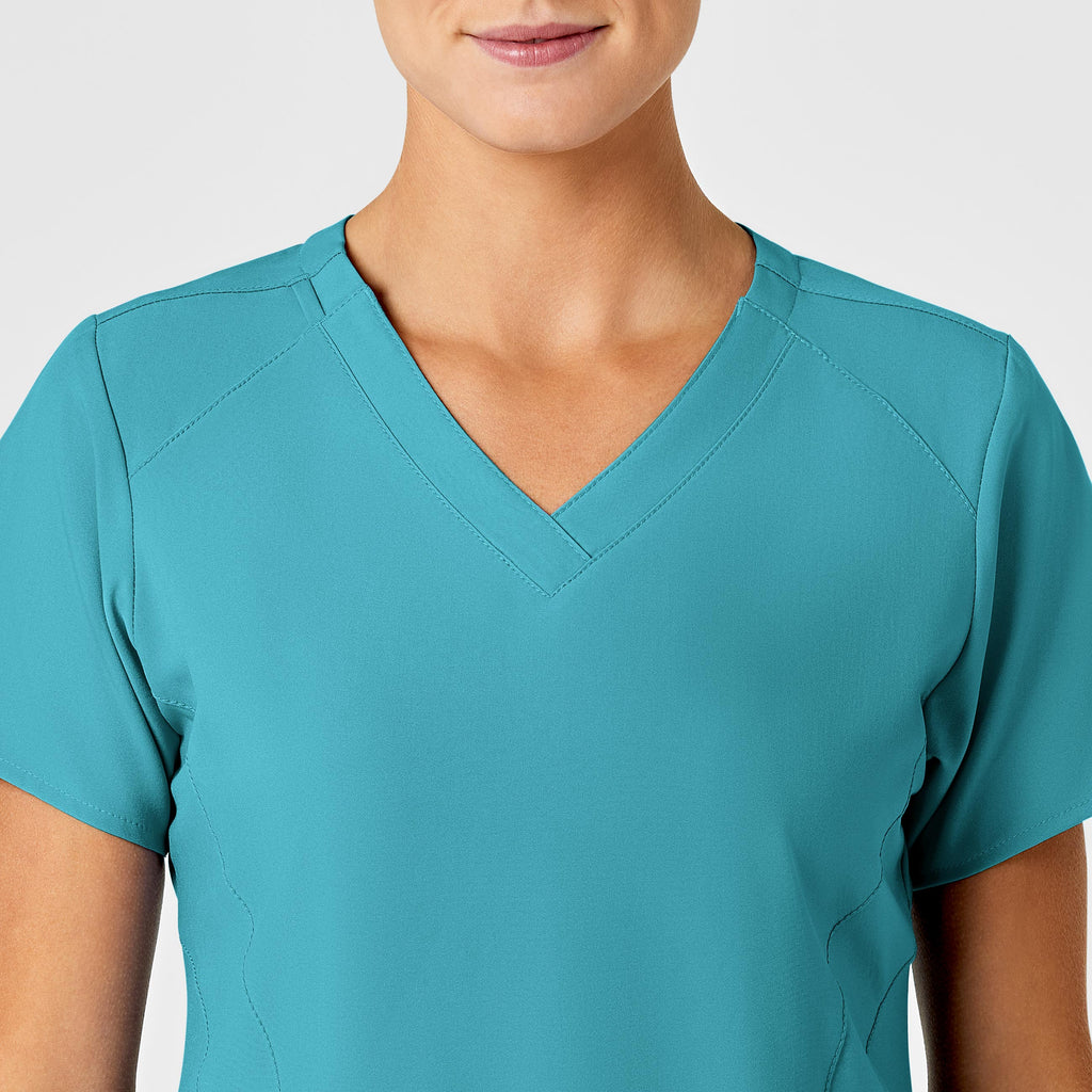 W123 6155 Stylized V-Neck Scrub Top Teal Blue
