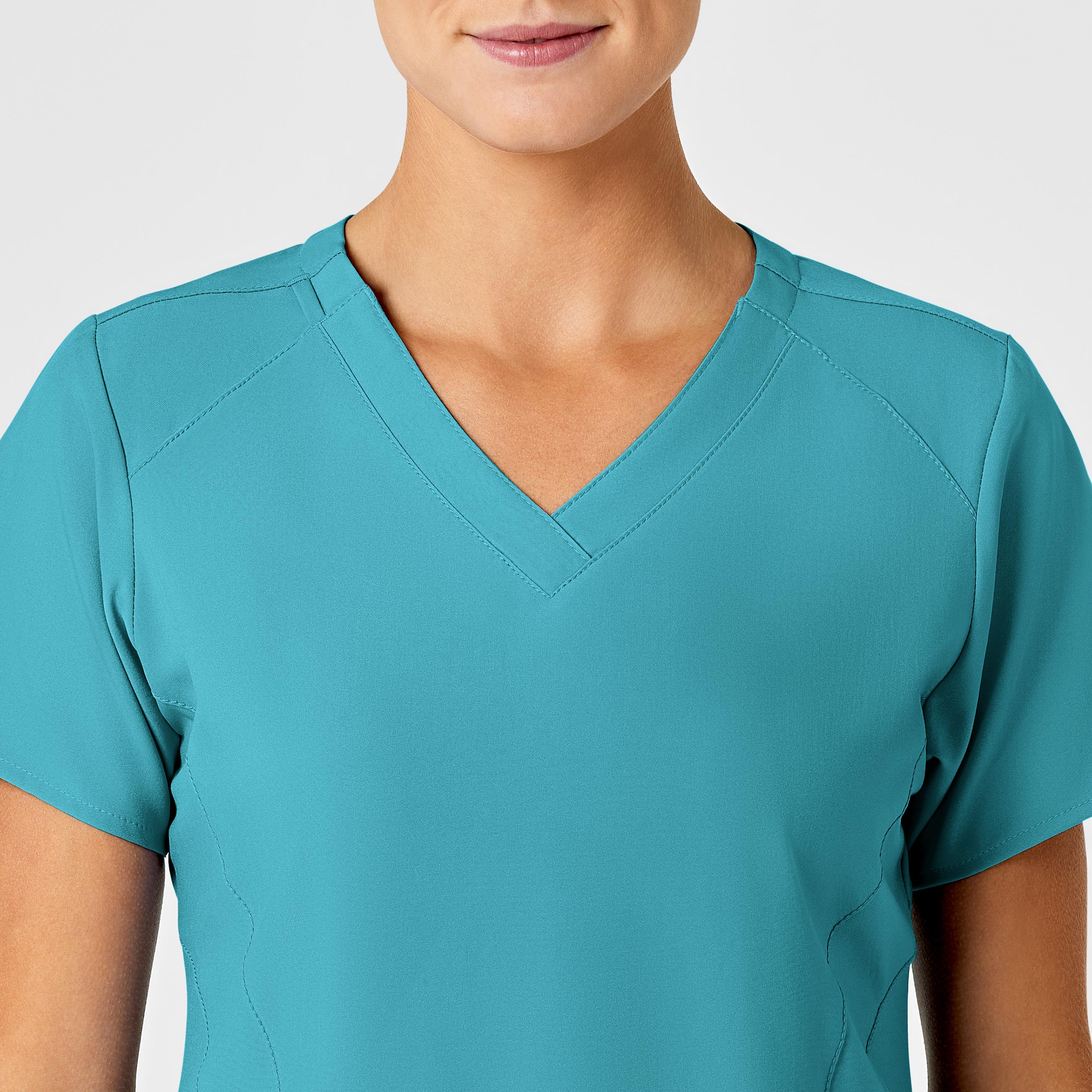 W123 6155 Stylized V-Neck Scrub Top Teal Blue